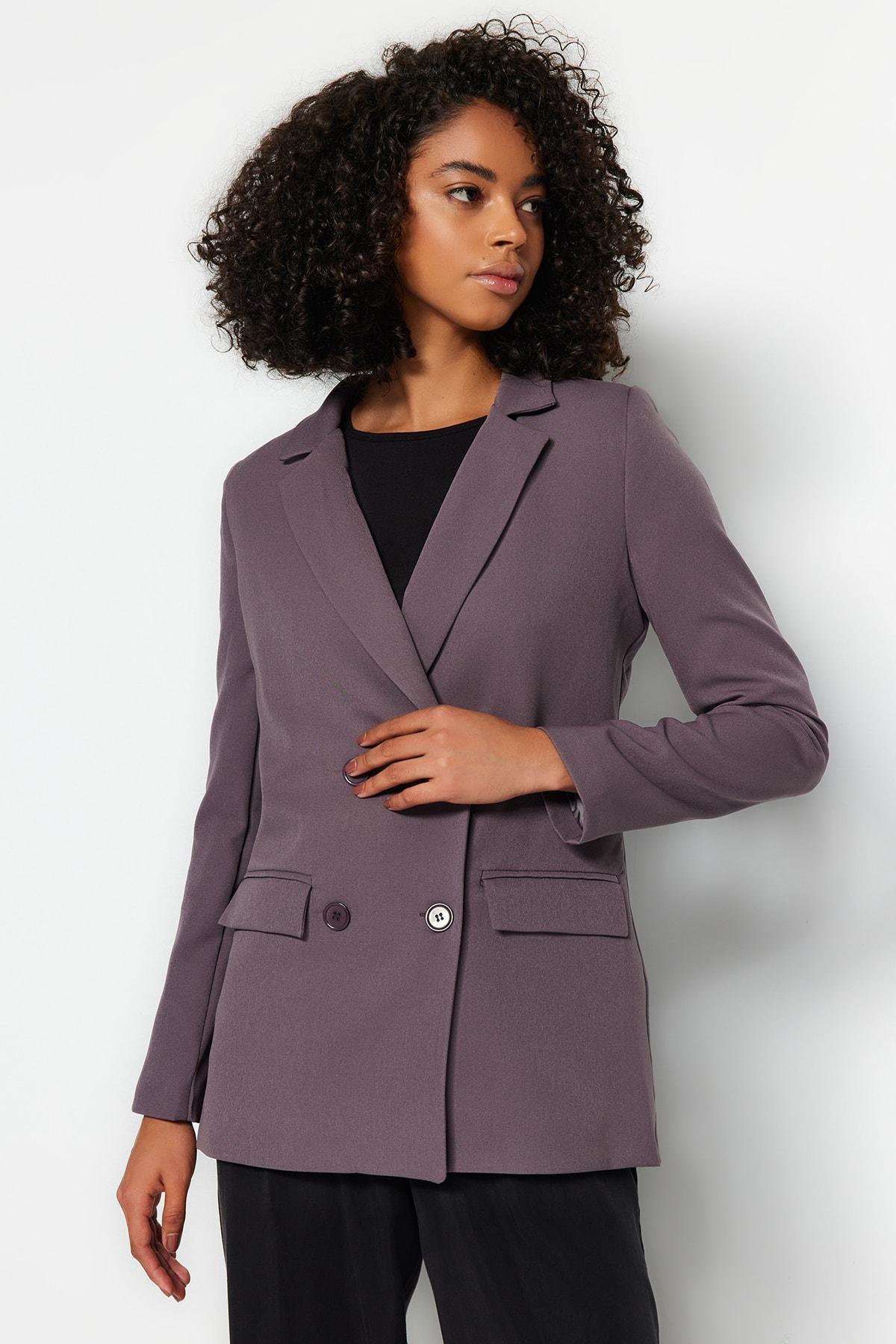Brown Double Breasted Blazer, , large image number 2