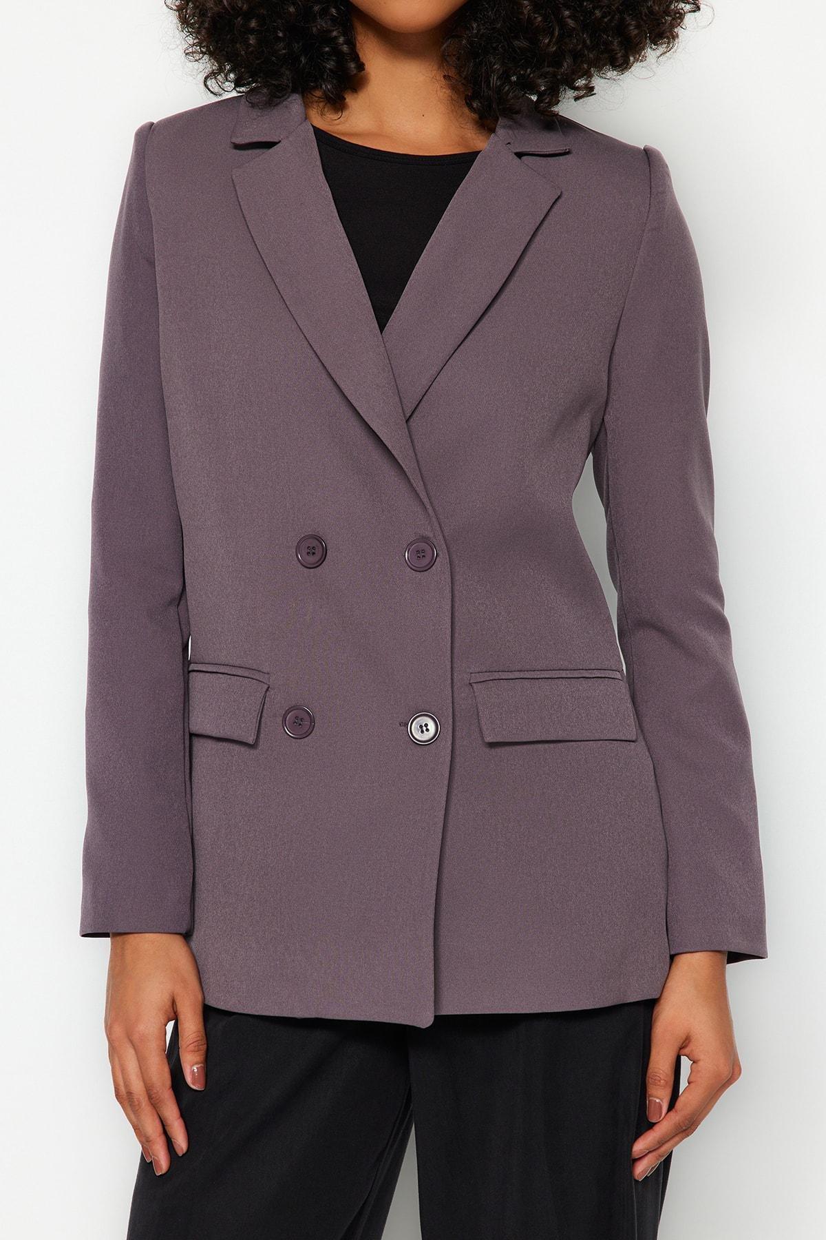 Brown Double Breasted Blazer, , large image number 3