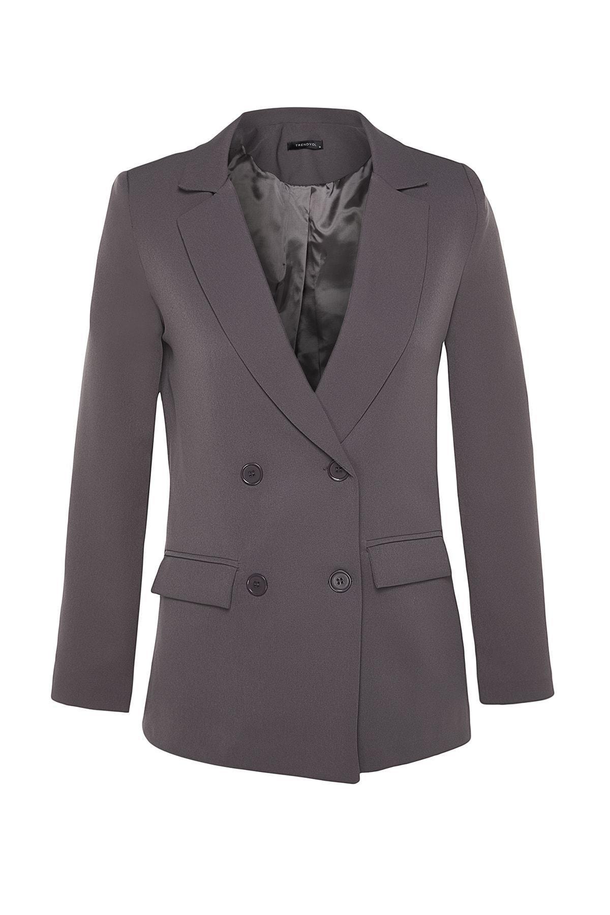 Brown Double Breasted Blazer, , large image number 5