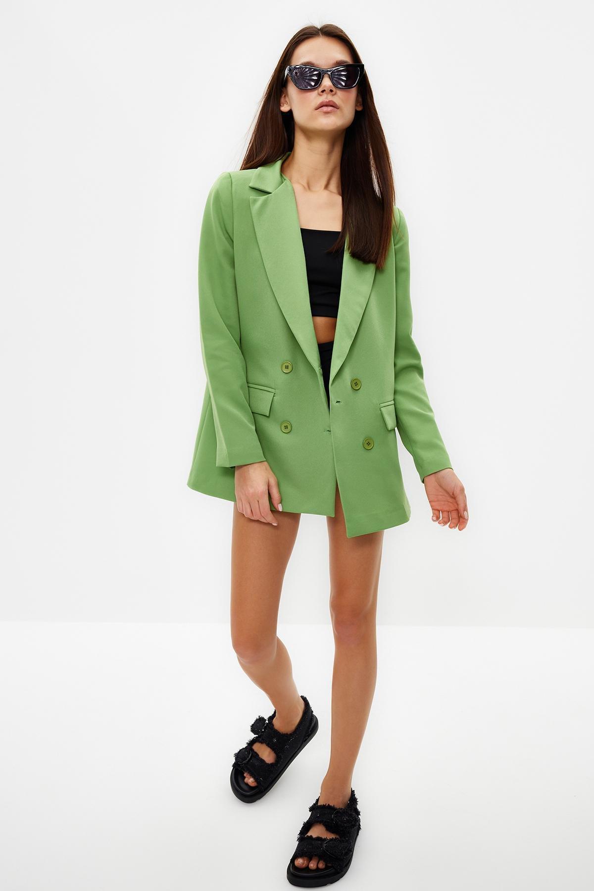 Green Lined Double-Breasted Blazer, , large image number 1