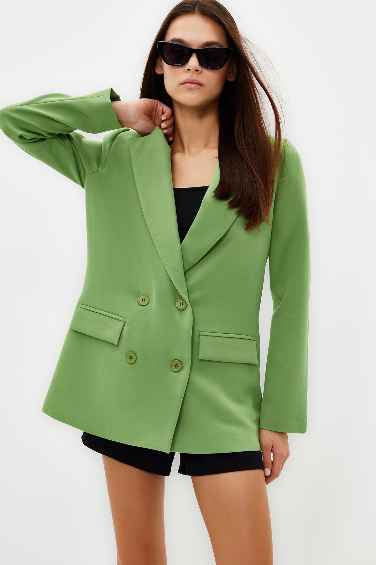 Green Lined Double-Breasted Blazer, , large image number 4