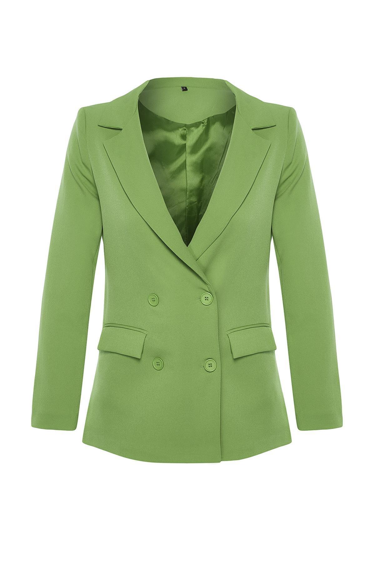 Green Lined Double-Breasted Blazer, , large image number 5