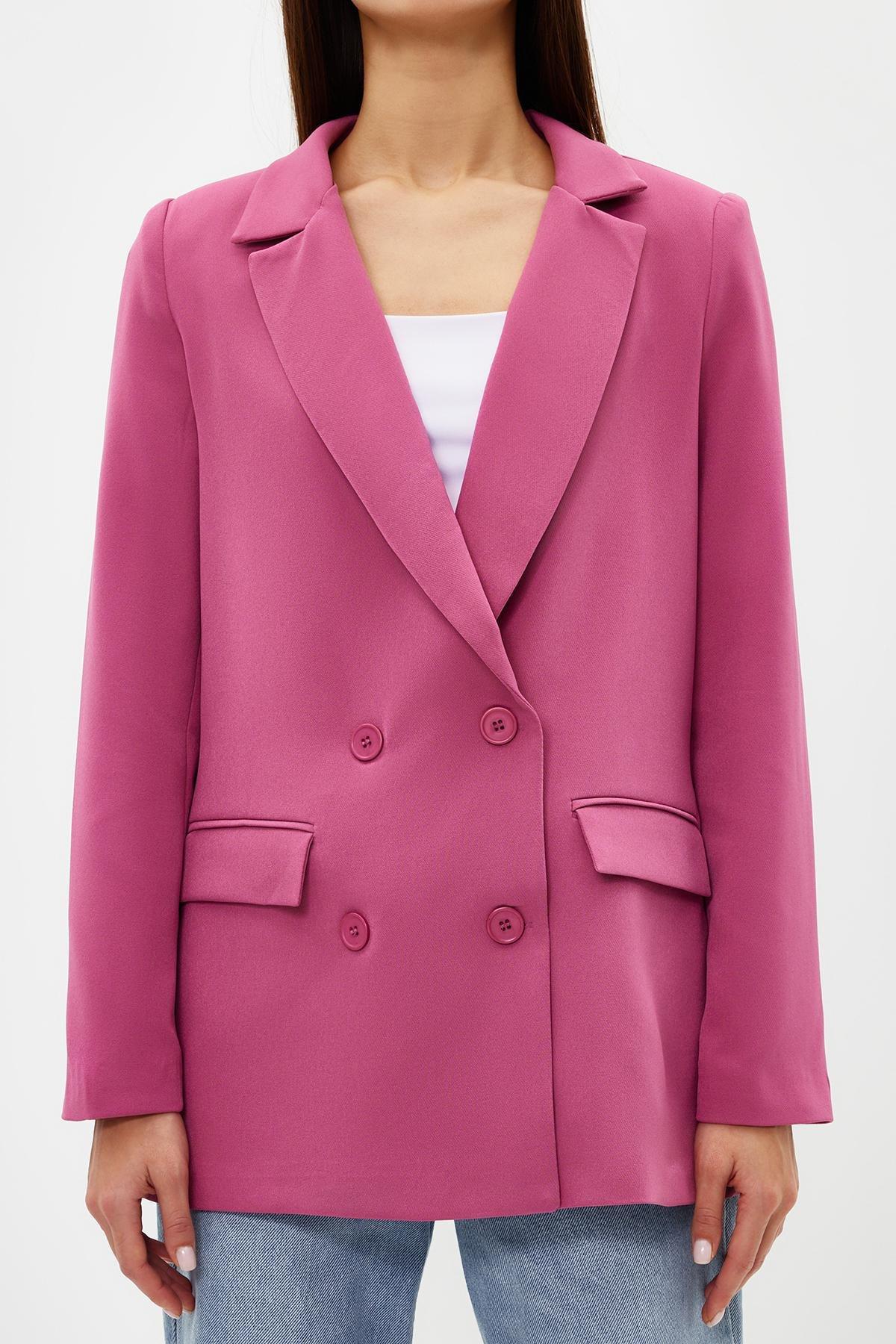 Pink Lined Double-Breasted Blazer, , large image number 3