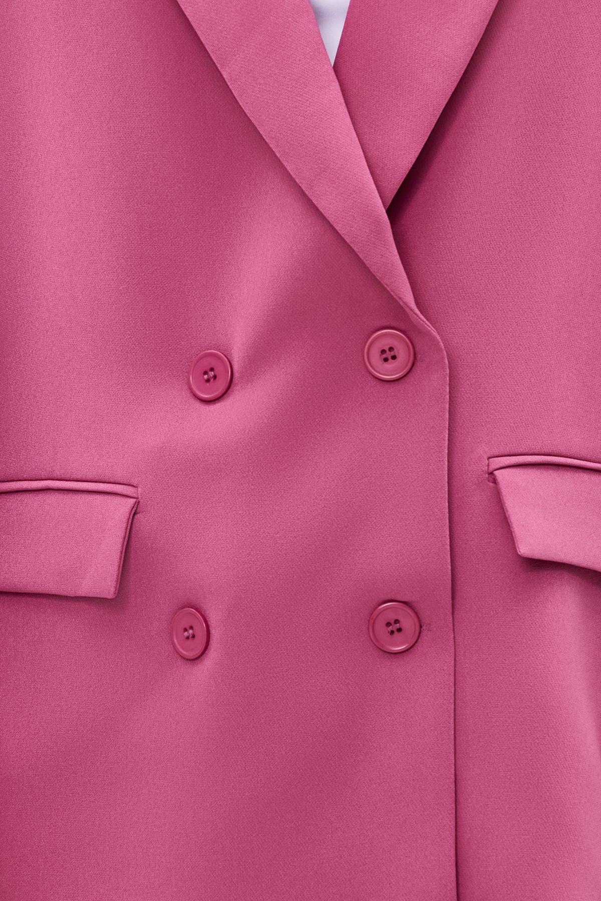 Pink Lined Double-Breasted Blazer, , large image number 4