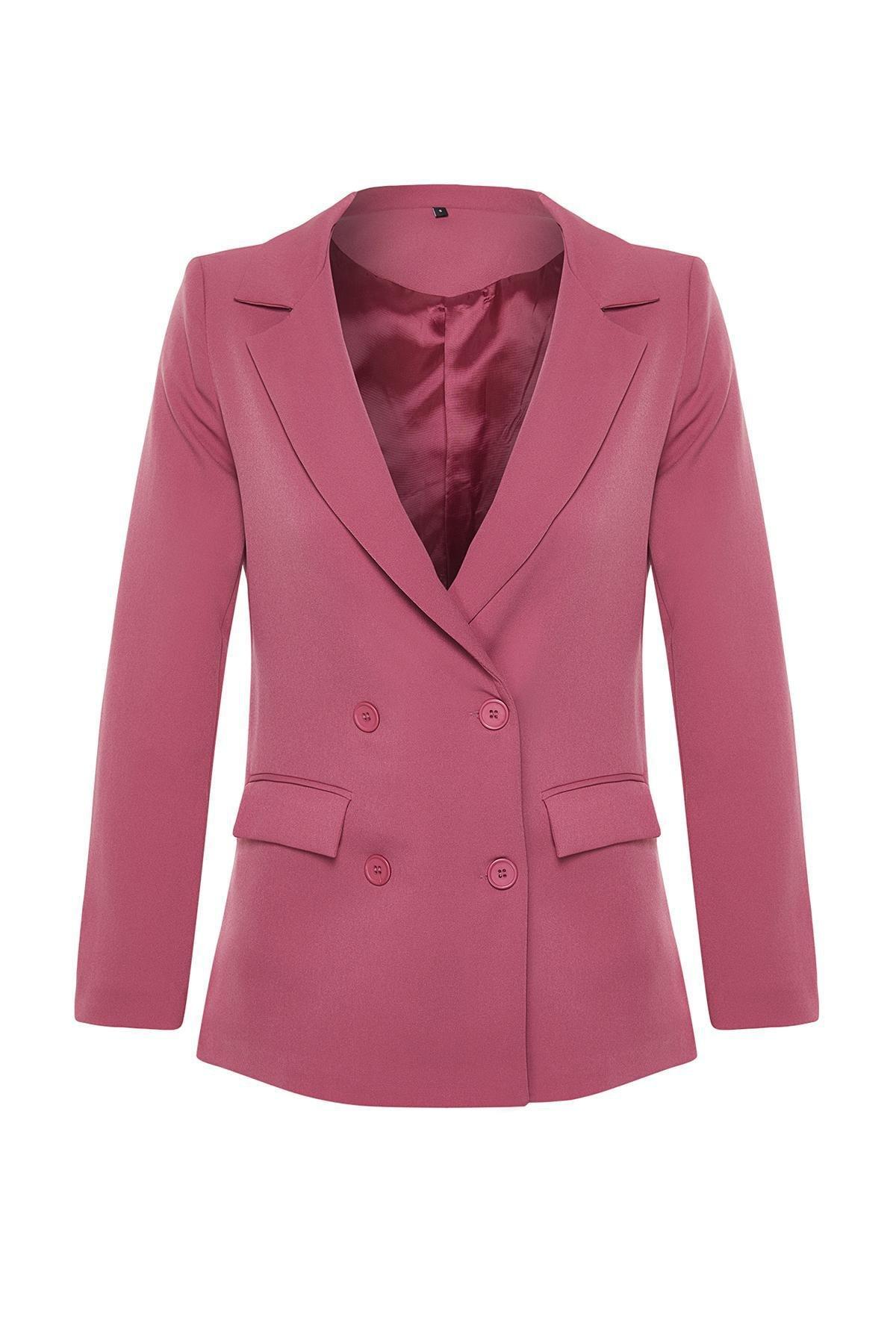 Pink Lined Double-Breasted Blazer, , large image number 5