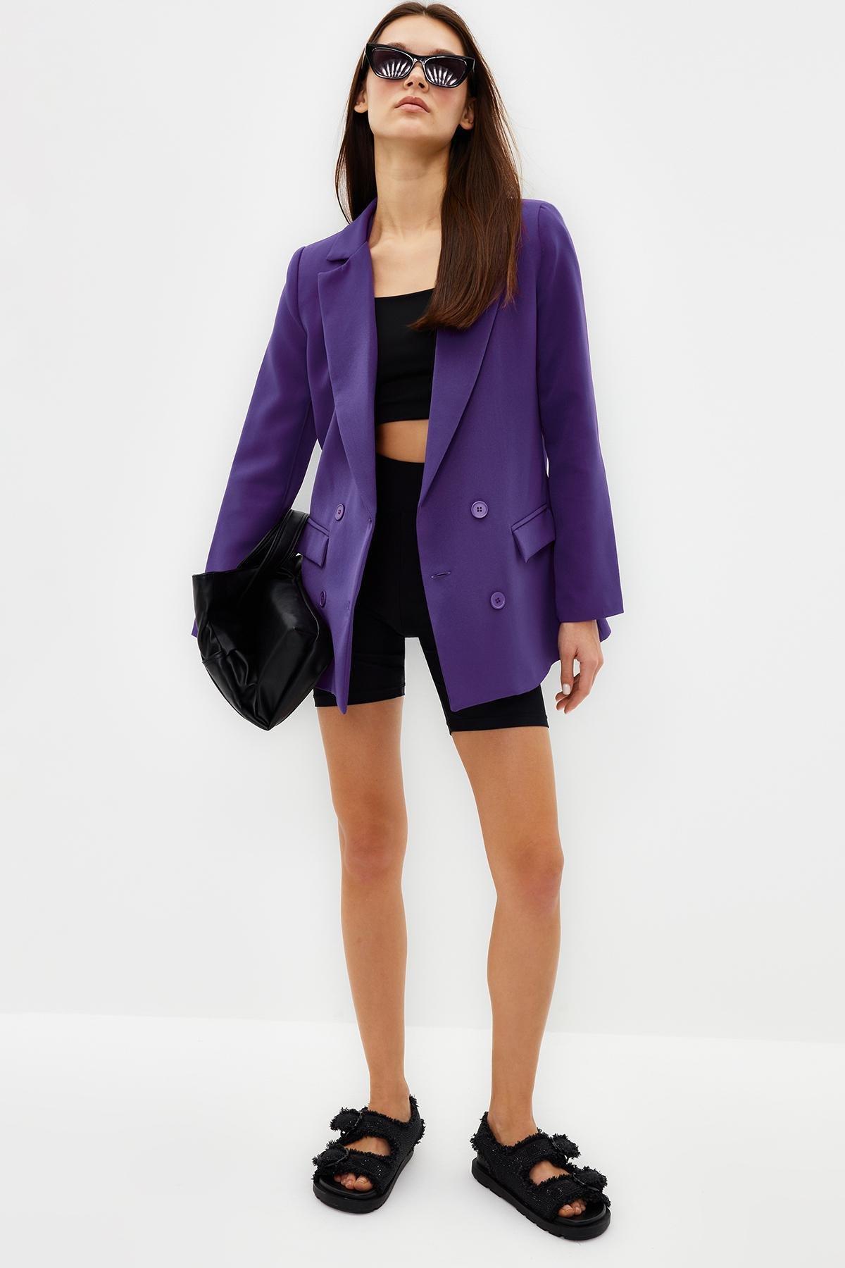 Purple Lined Double Breasted Blazer, , large image number 0