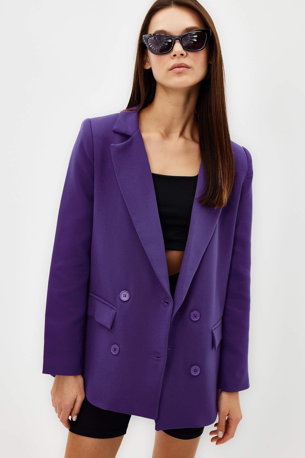 Purple Lined Double Breasted Blazer, , large image number 1