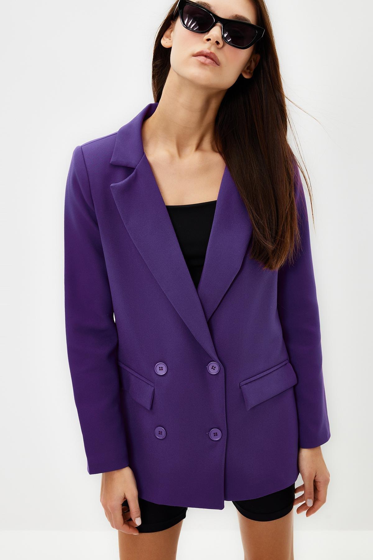 Purple Lined Double Breasted Blazer, , large image number 2