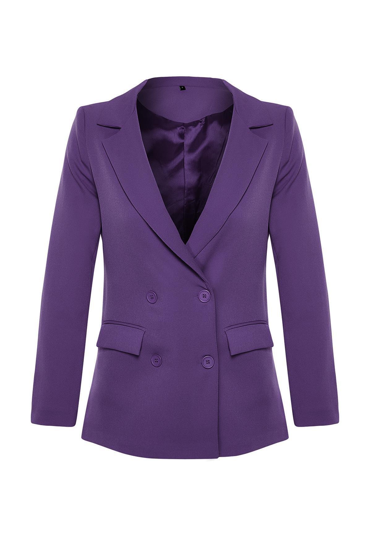 Purple Lined Double Breasted Blazer, , large image number 5