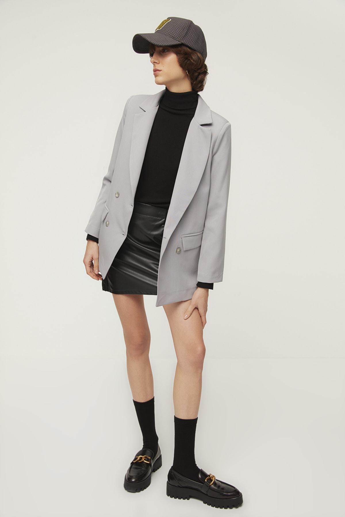 Grey Lapel Collar Blazer, Gray, large image number 0