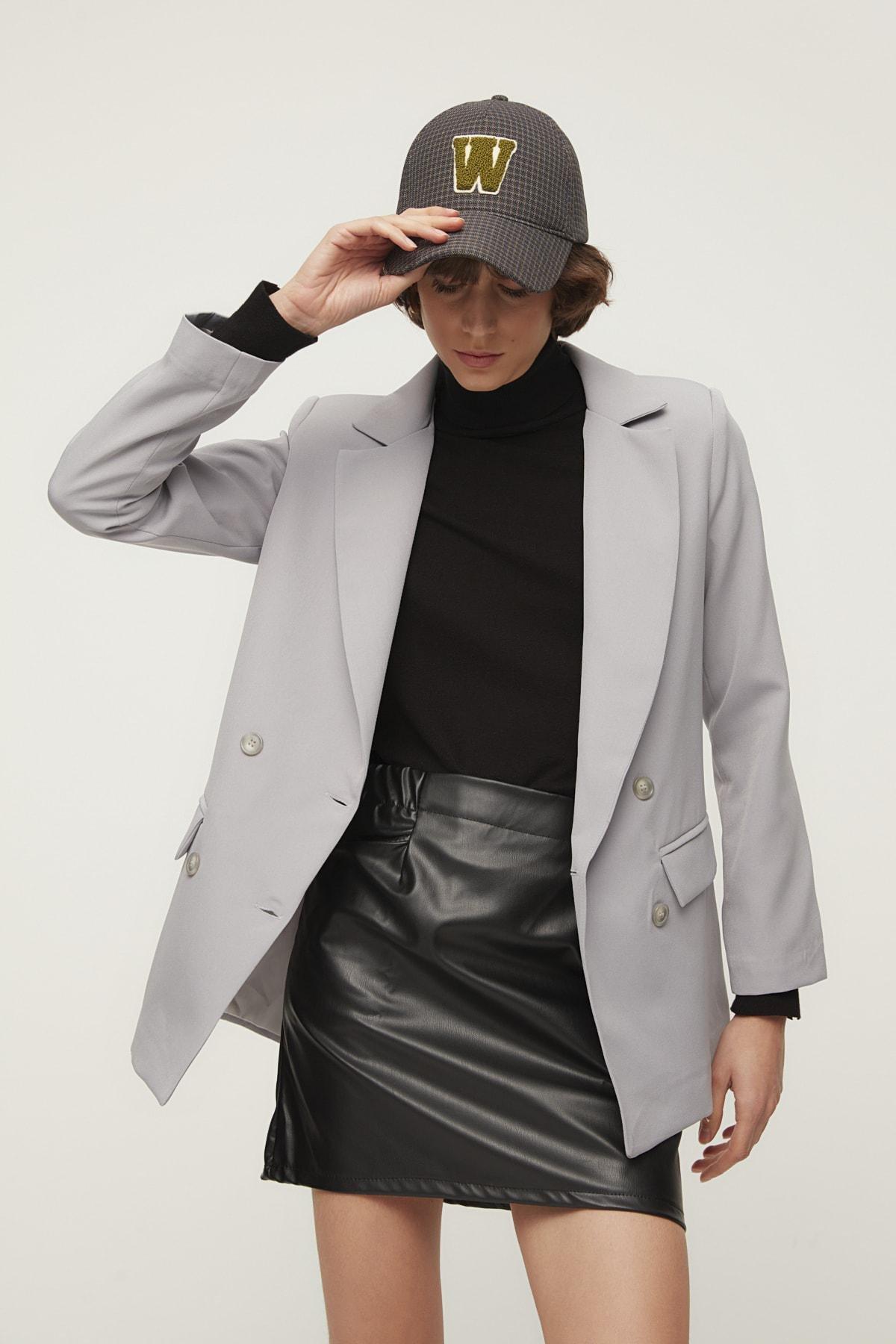 Grey Lapel Collar Blazer, Gray, large image number 1