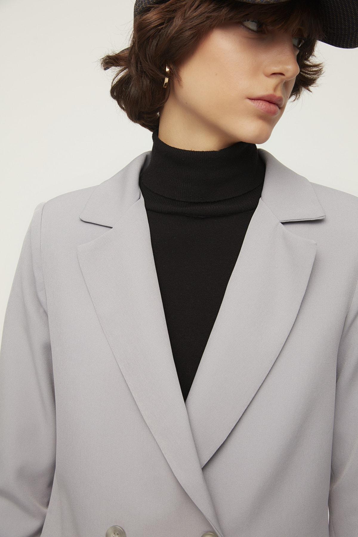 Grey Lapel Collar Blazer, Gray, large image number 3