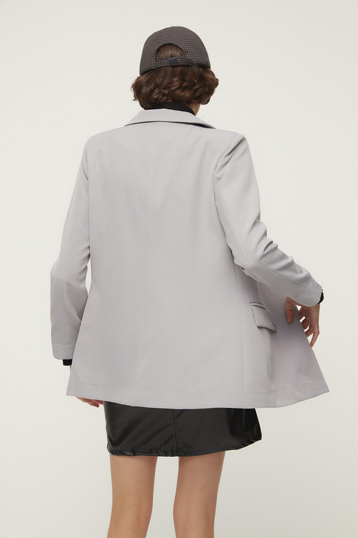 Grey Lapel Collar Blazer, Gray, large image number 4