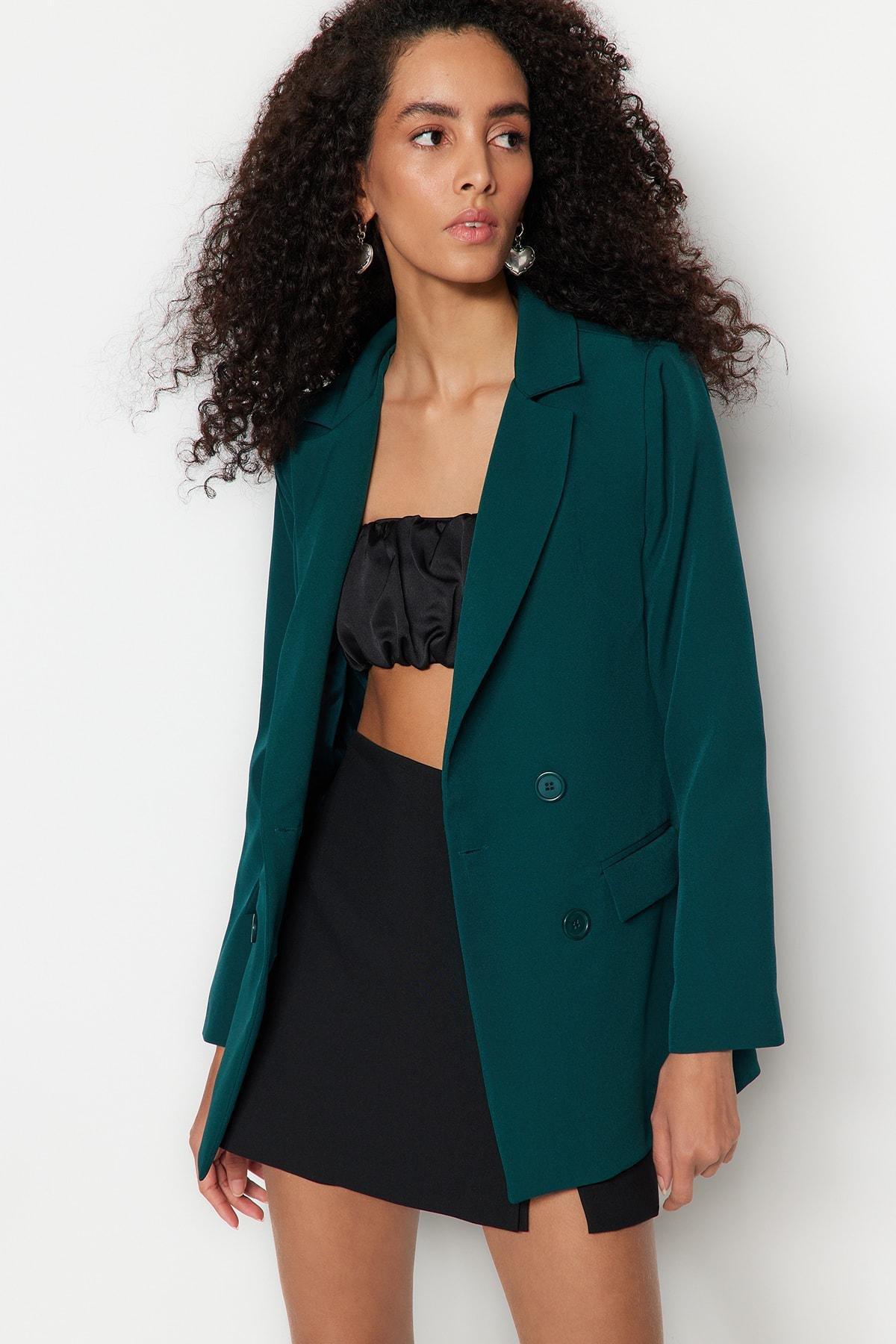 Green Double-Breasted Blazer, , large image number 0