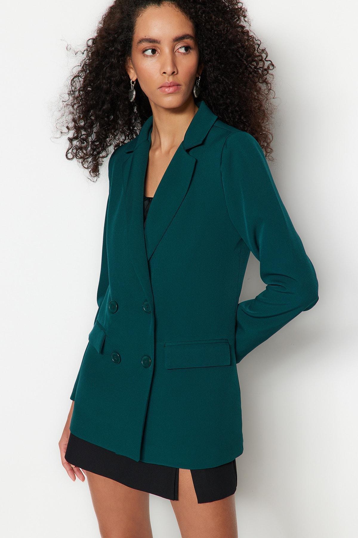 Green Double-Breasted Blazer, , large image number 1