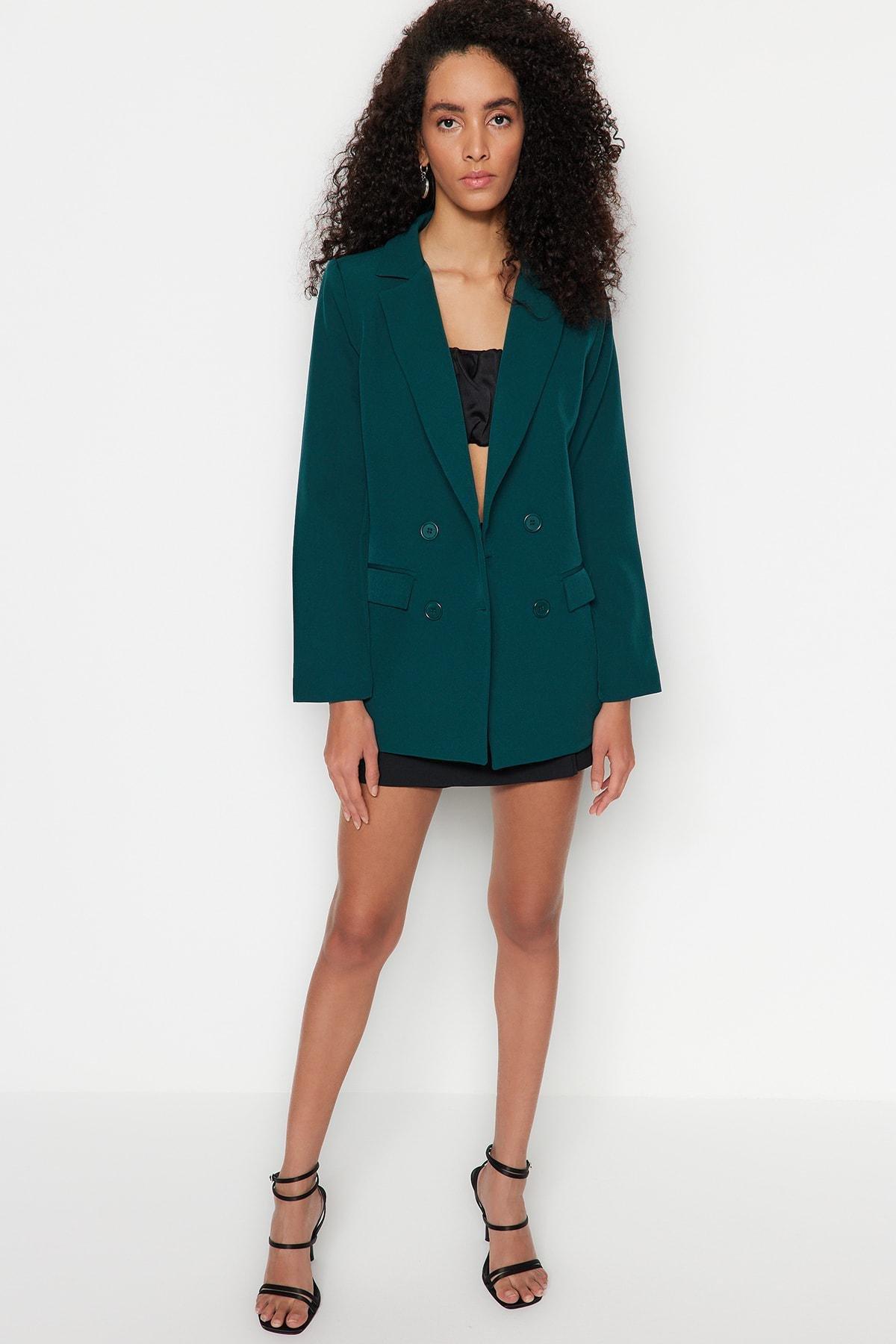 Green Double-Breasted Blazer, , large image number 2