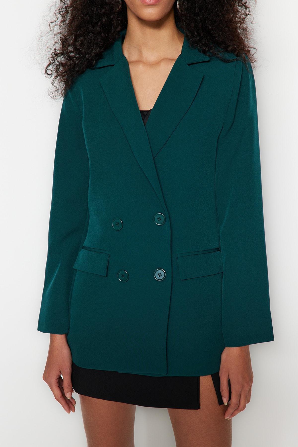 Green Double-Breasted Blazer, , large image number 3
