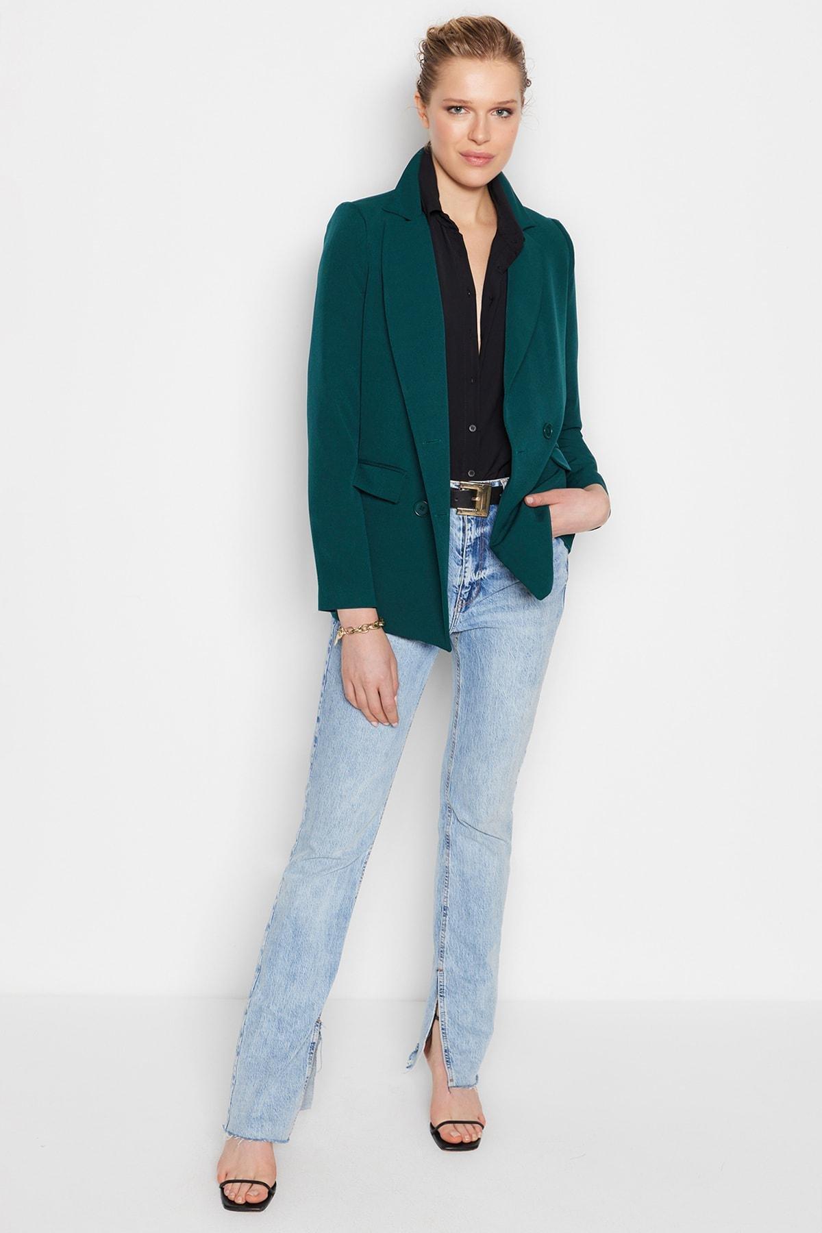Green Double-Breasted Blazer, , large image number 7