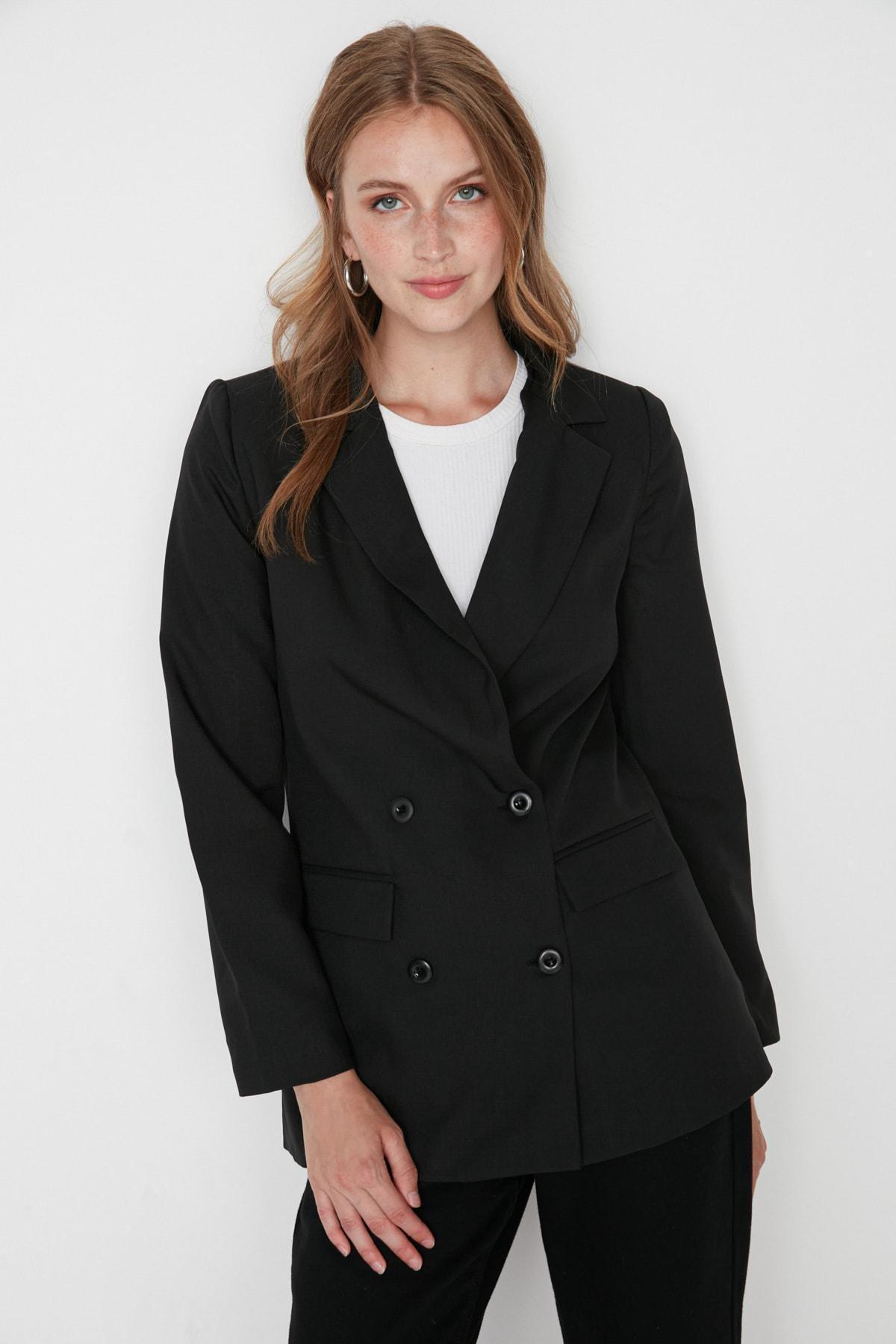 Black Double-Breasted Blazer, , large image number 0