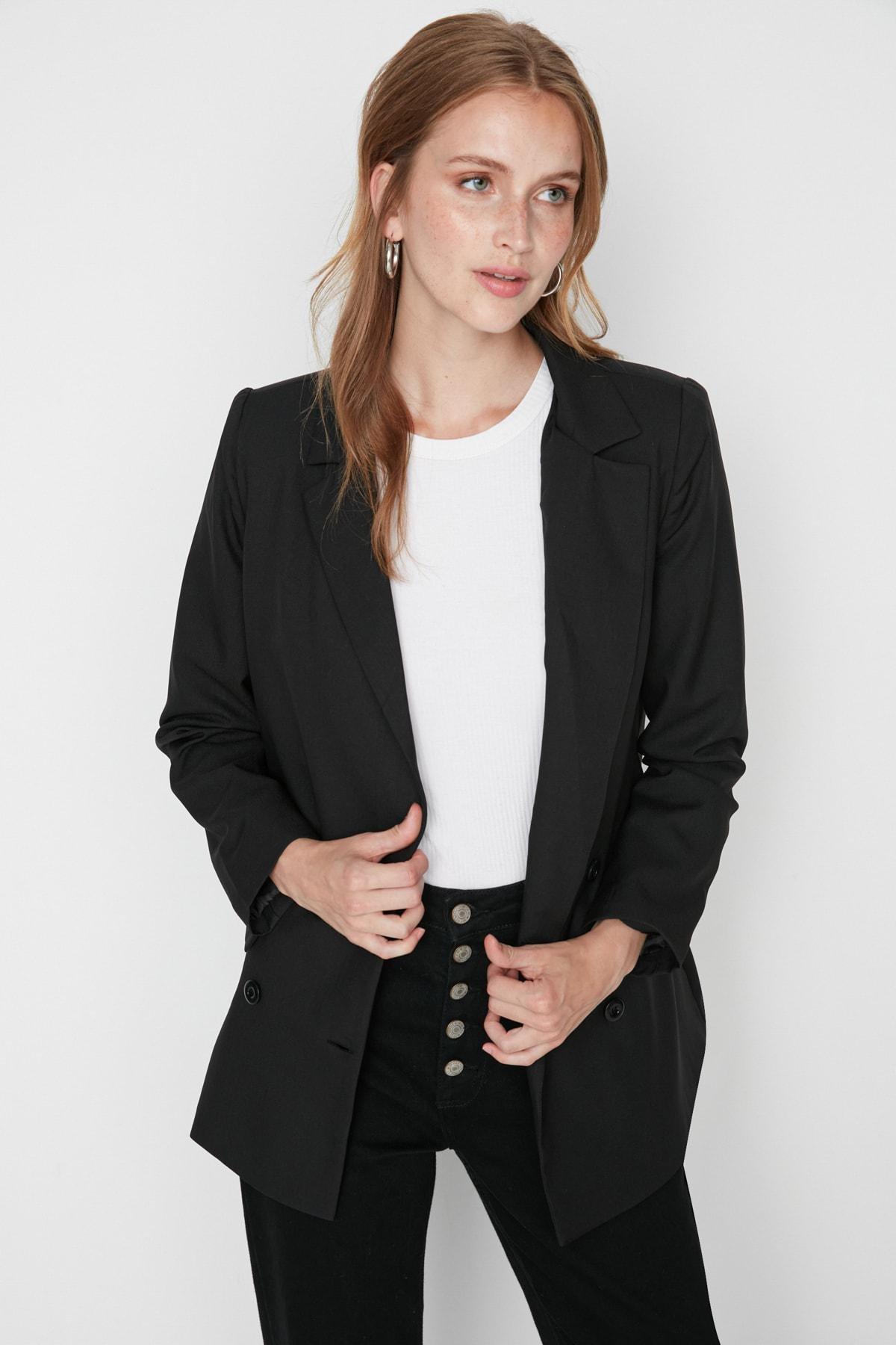 Black Double-Breasted Blazer, , large image number 1