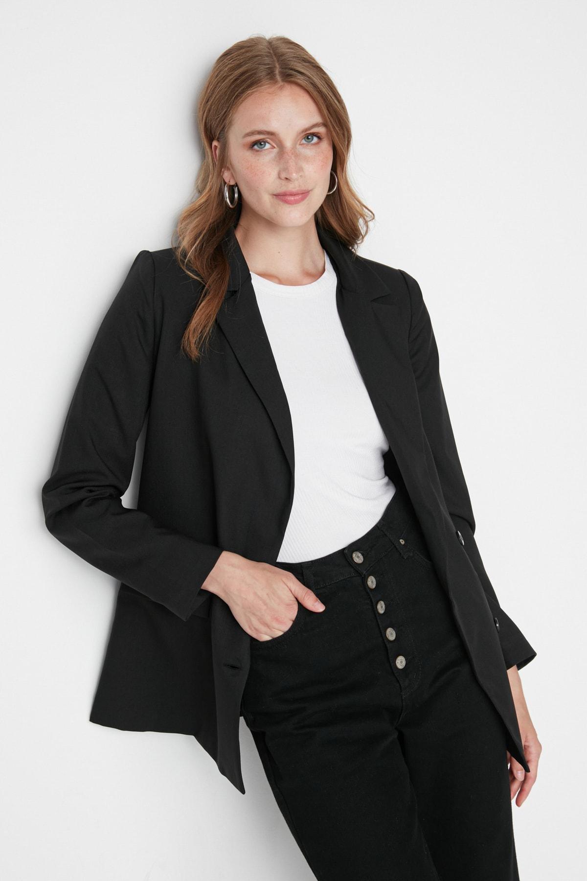 Black Double-Breasted Blazer, , large image number 2