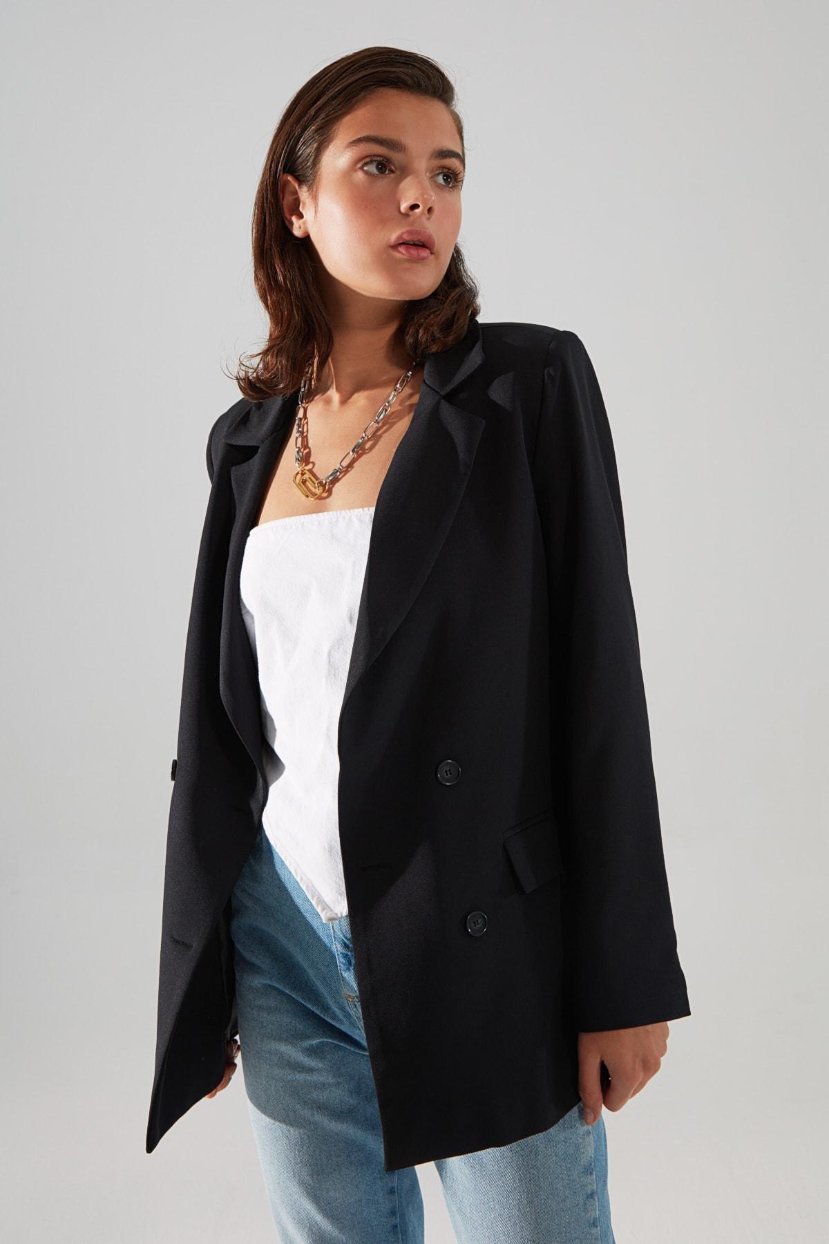 Trendyol - Black Double-Breasted Blazer