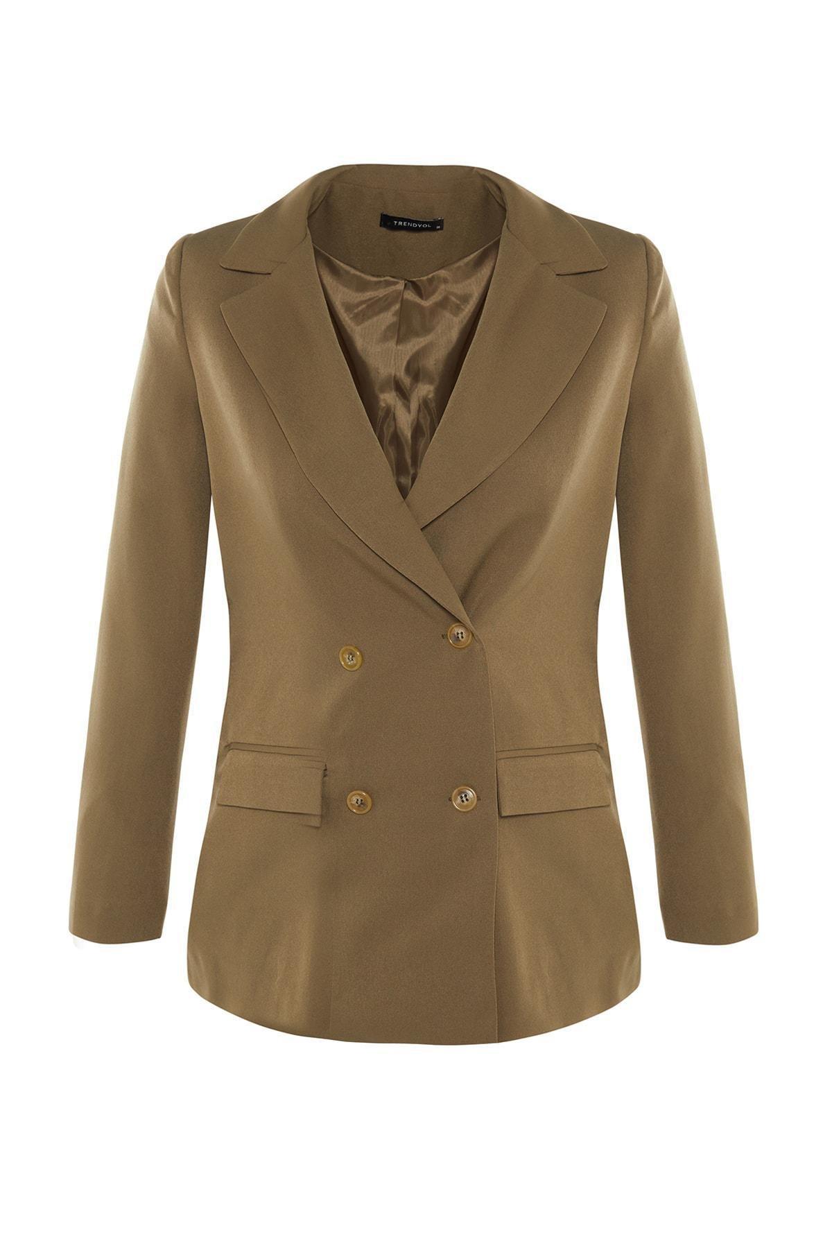 Khaki Double-Breasted Blazer, Khaki, large image number 5