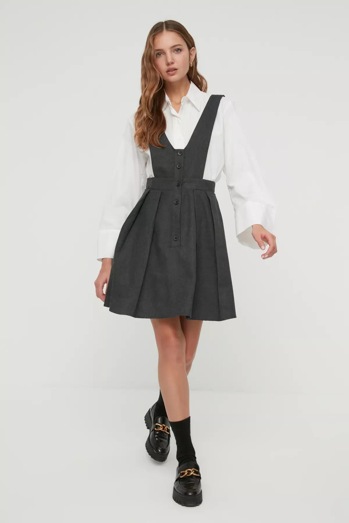 Grey V-Neck Dress, Gray, large image number 0