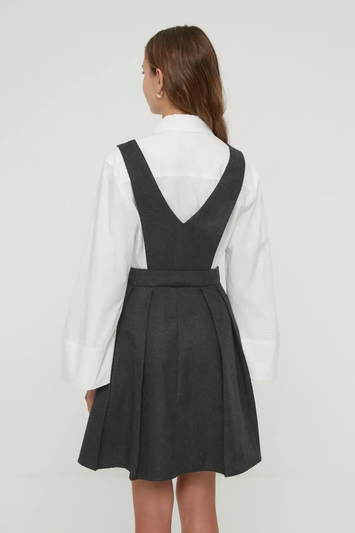 Grey V-Neck Dress, Gray, large image number 4