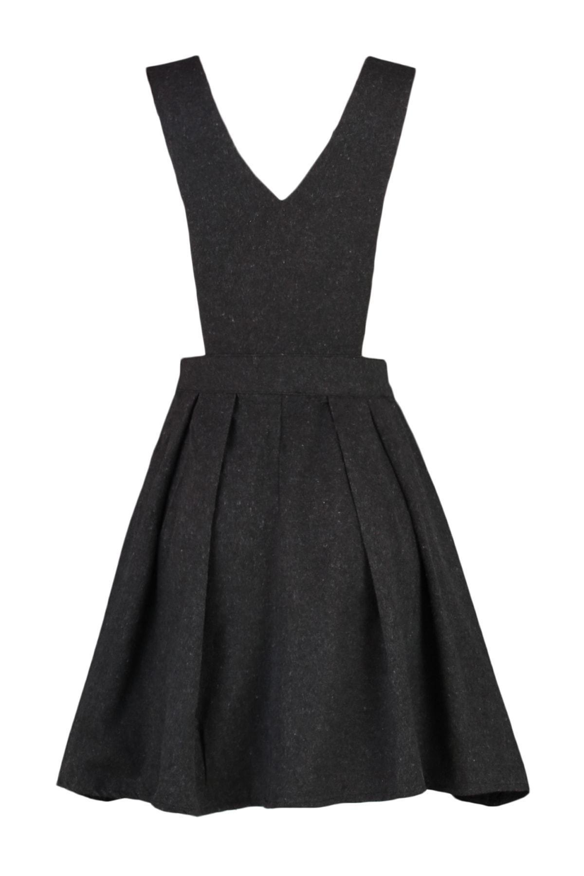 Grey V-Neck Dress, Gray, large image number 6