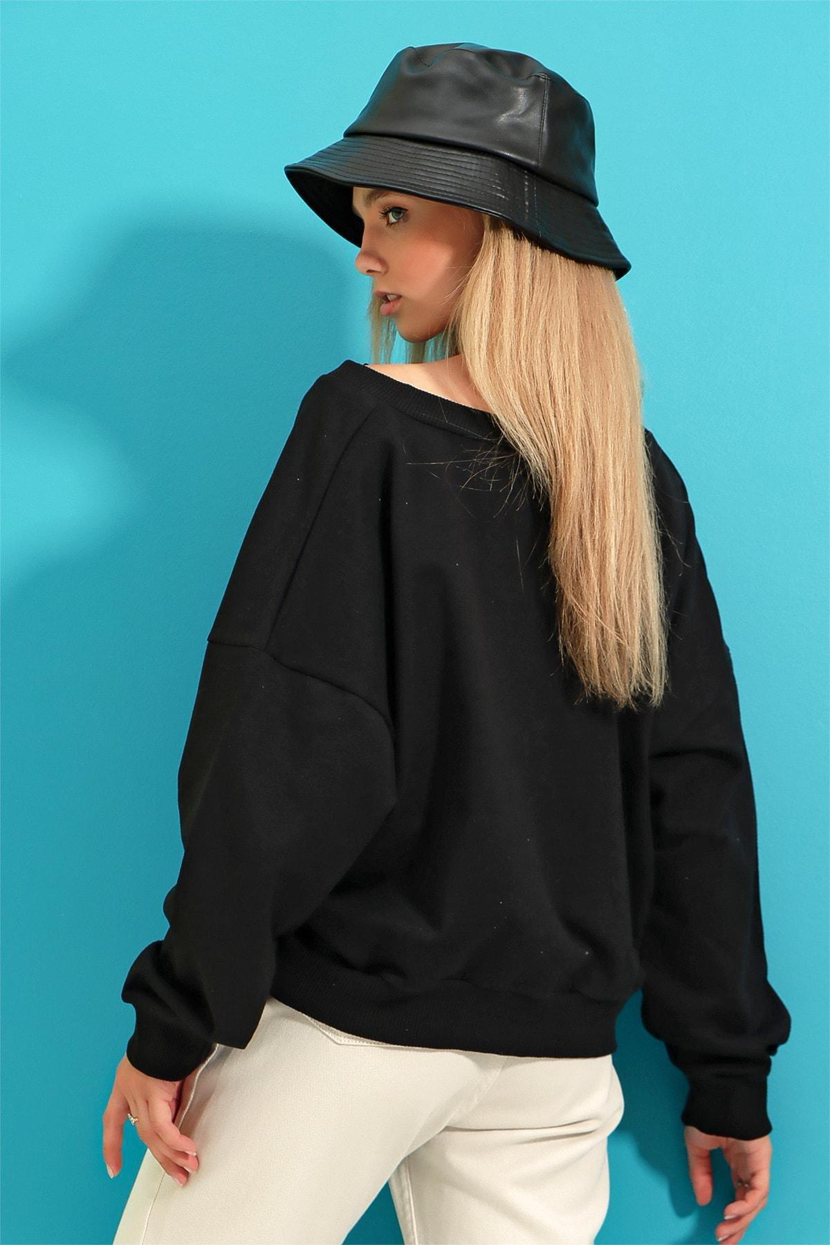Black Lace Up Oversized Sweatshirt, , large image number 4