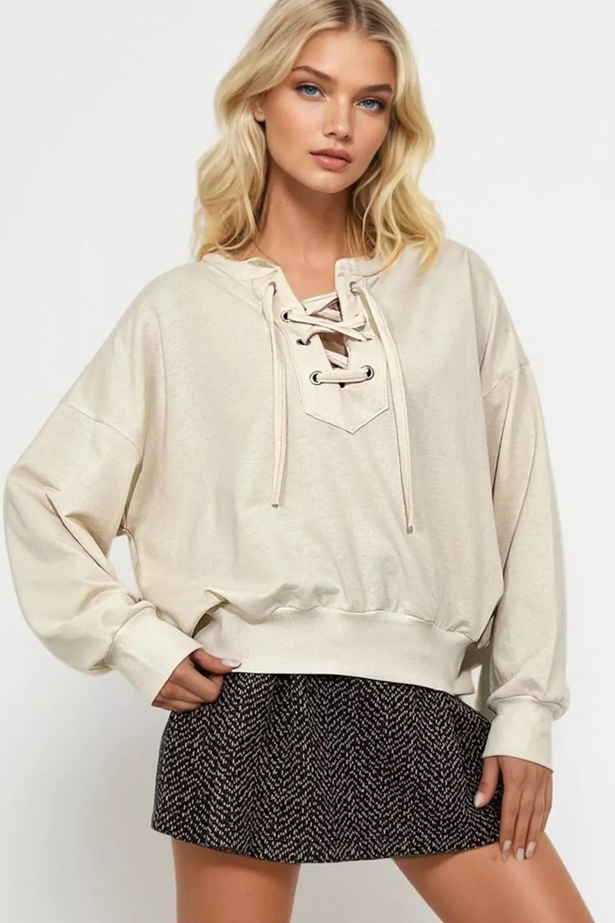 Beige Crew Neck Sweatshirt, , large image number 1