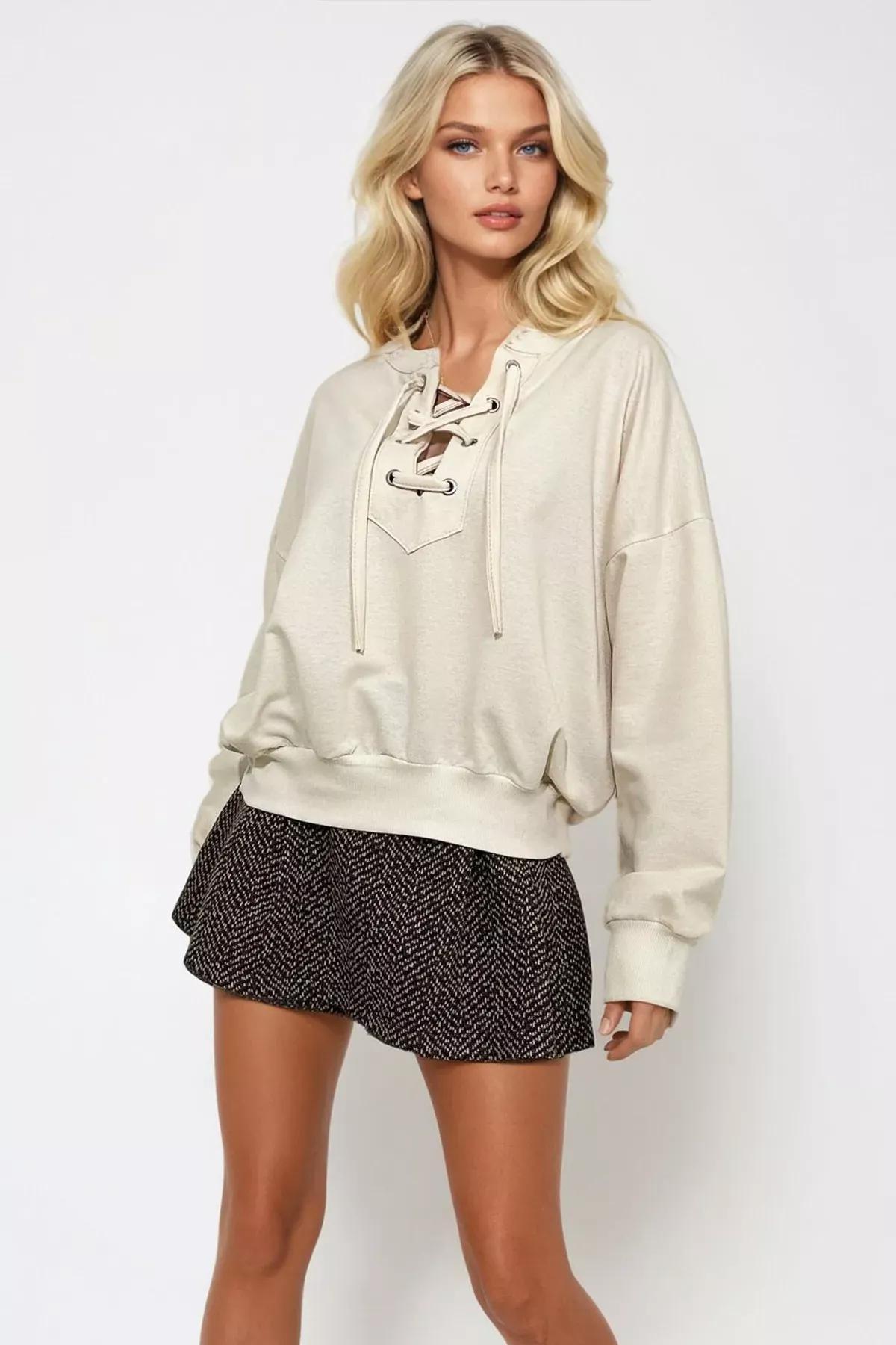 Beige Crew Neck Sweatshirt, , large image number 5