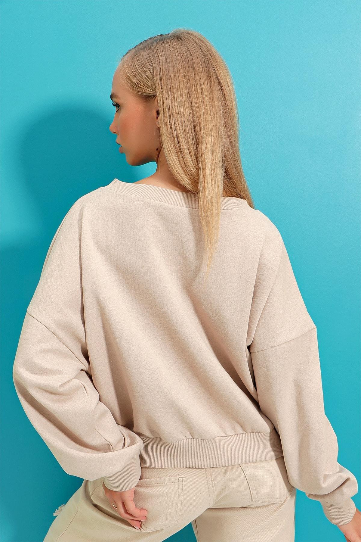 Beige Crew Neck Sweatshirt, , large image number 7