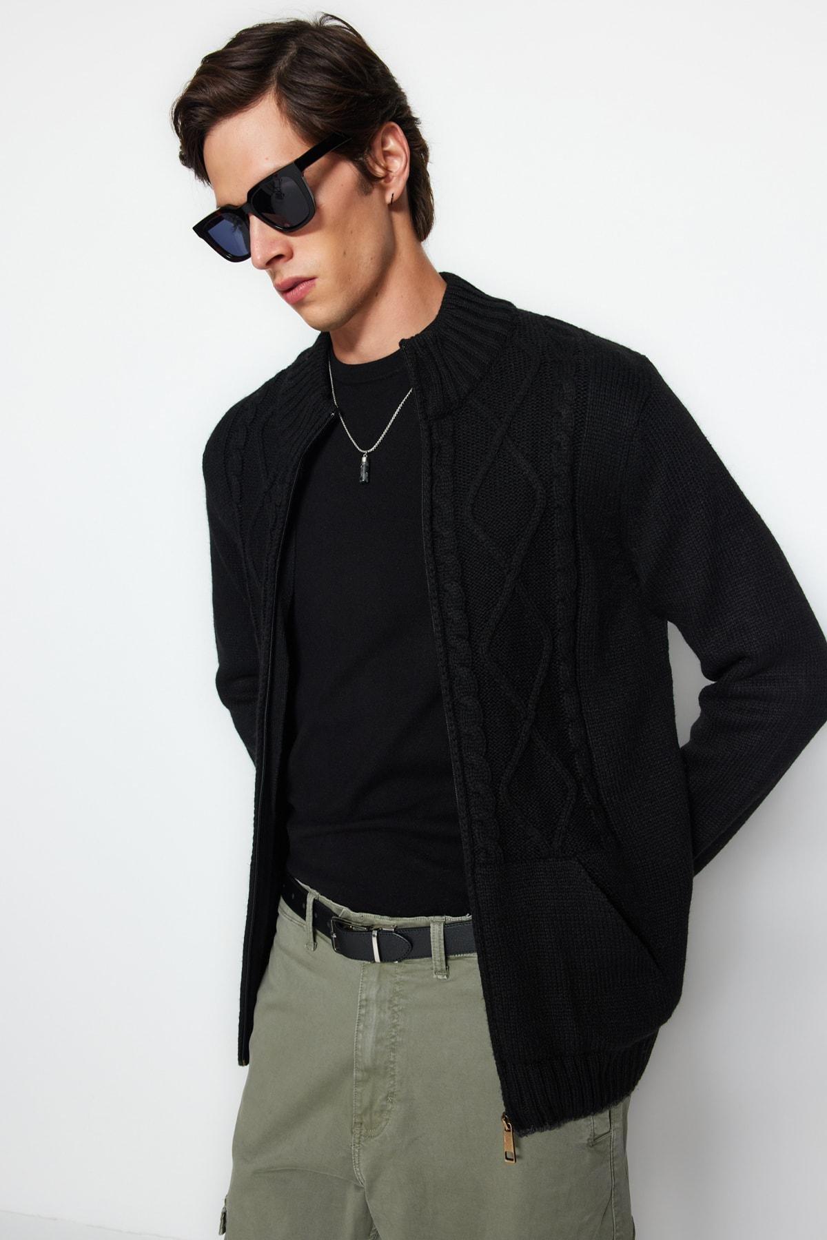 Black High Neck Cardigan, , large image number 0