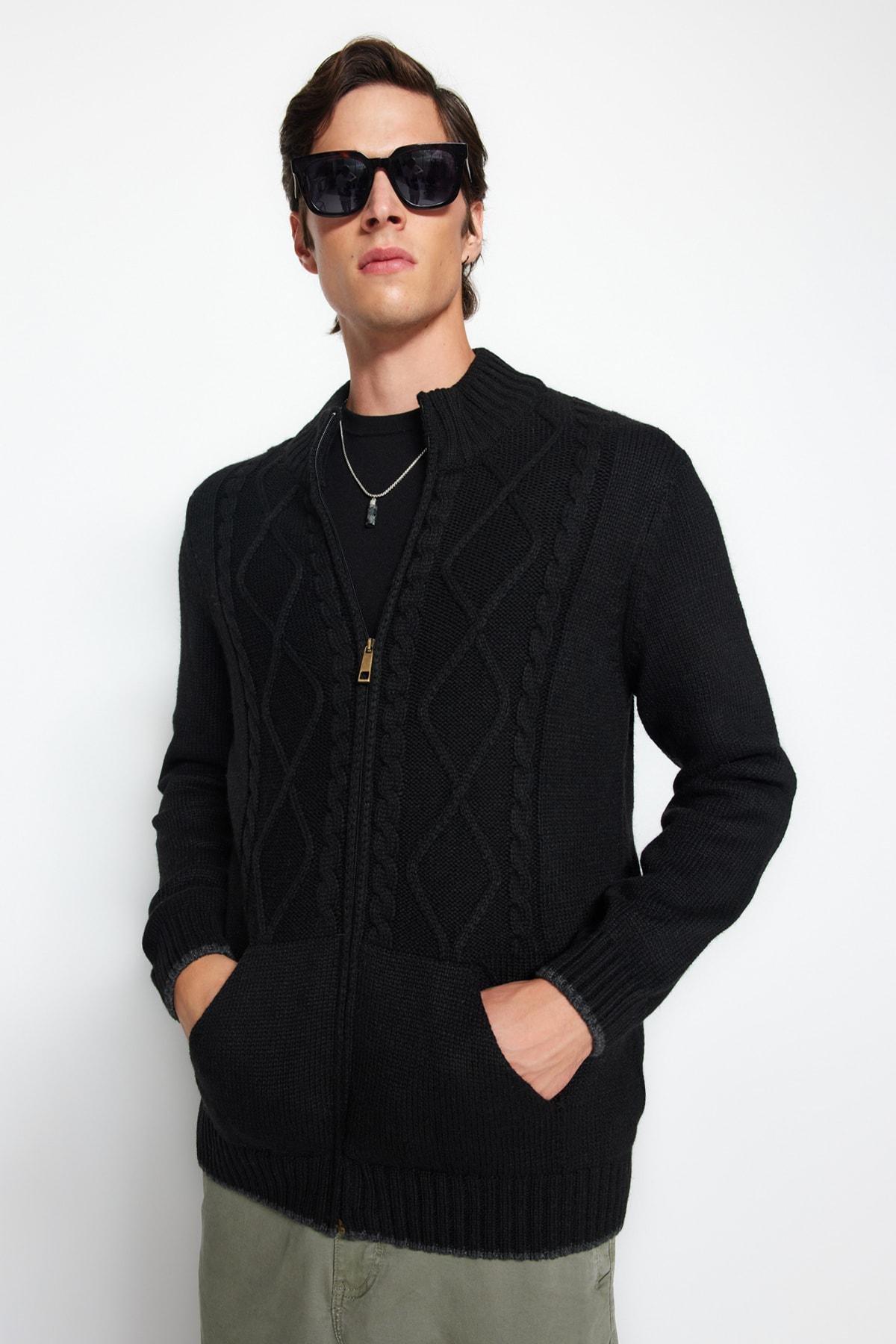 Black High Neck Cardigan, , large image number 2