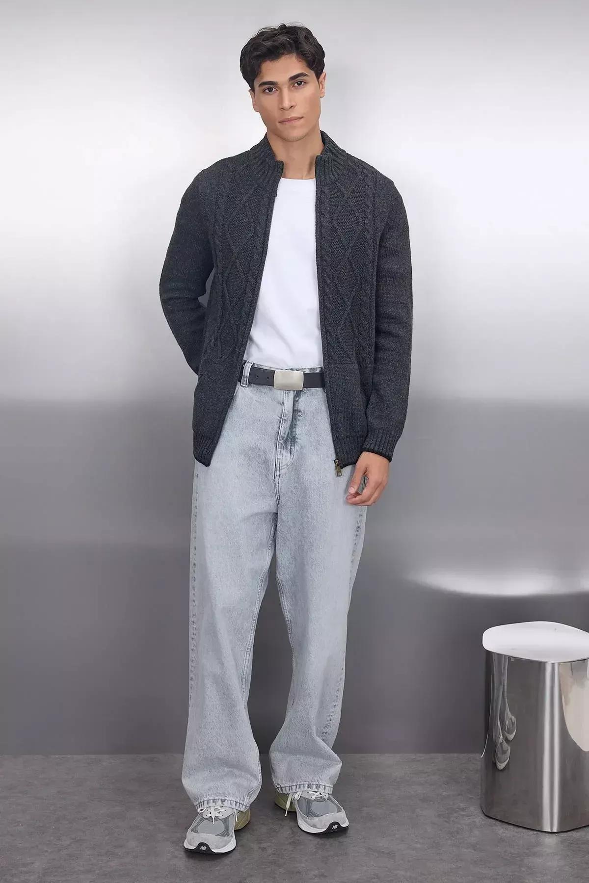 Gray Pattern Cardigan, Gray, medium