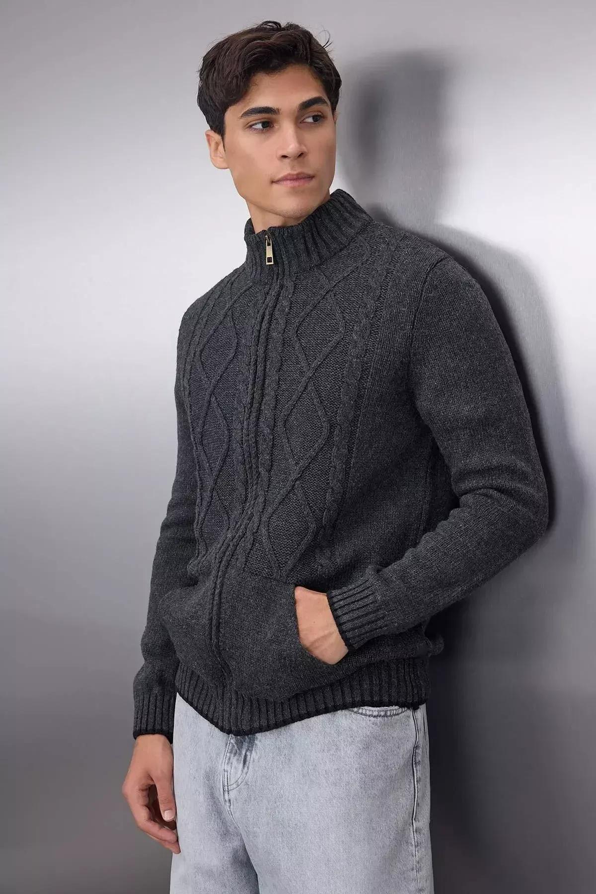 Gray Pattern Cardigan, Gray, medium