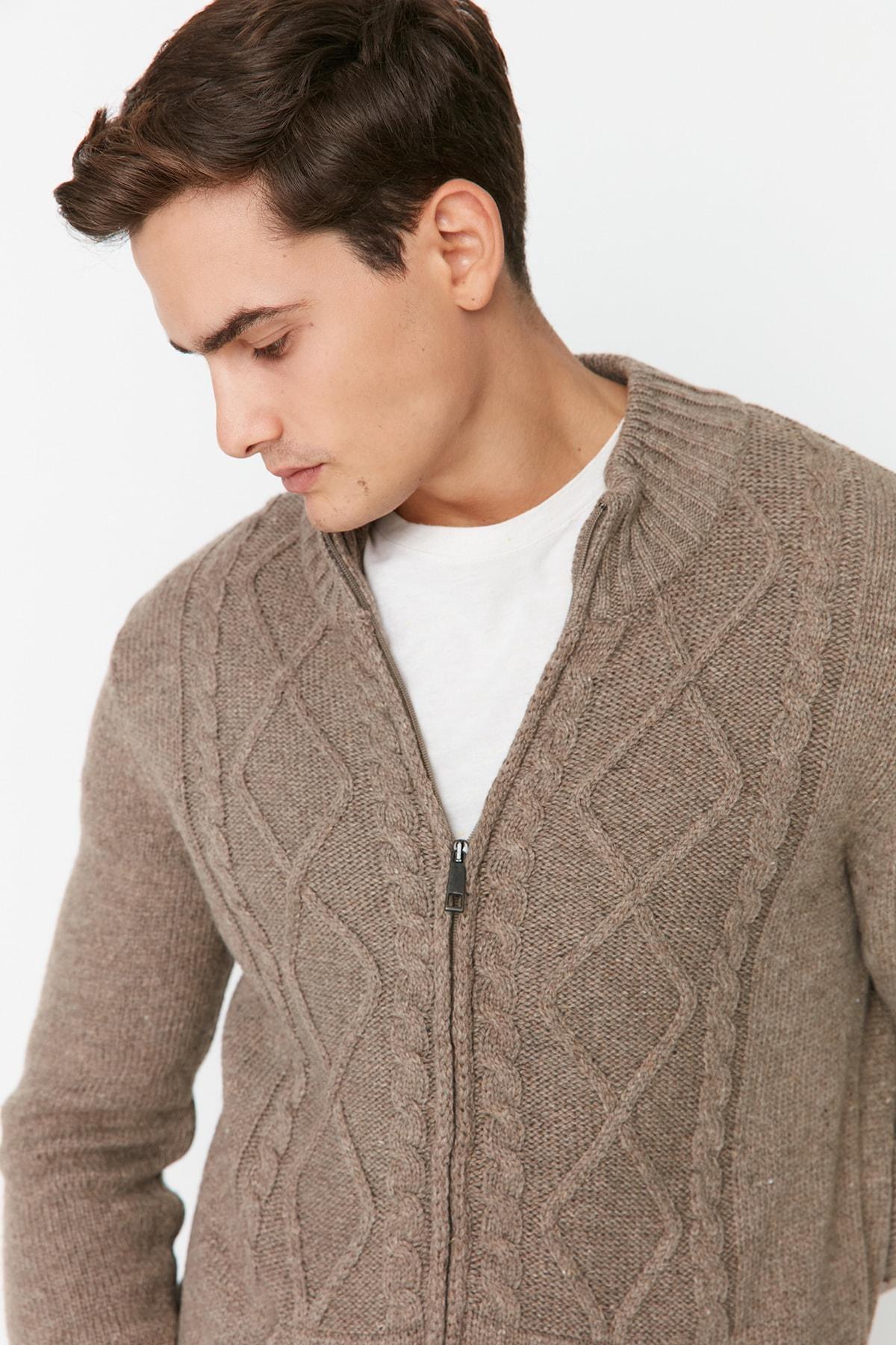 Brown Standing Collar Cardigan, , large image number 3