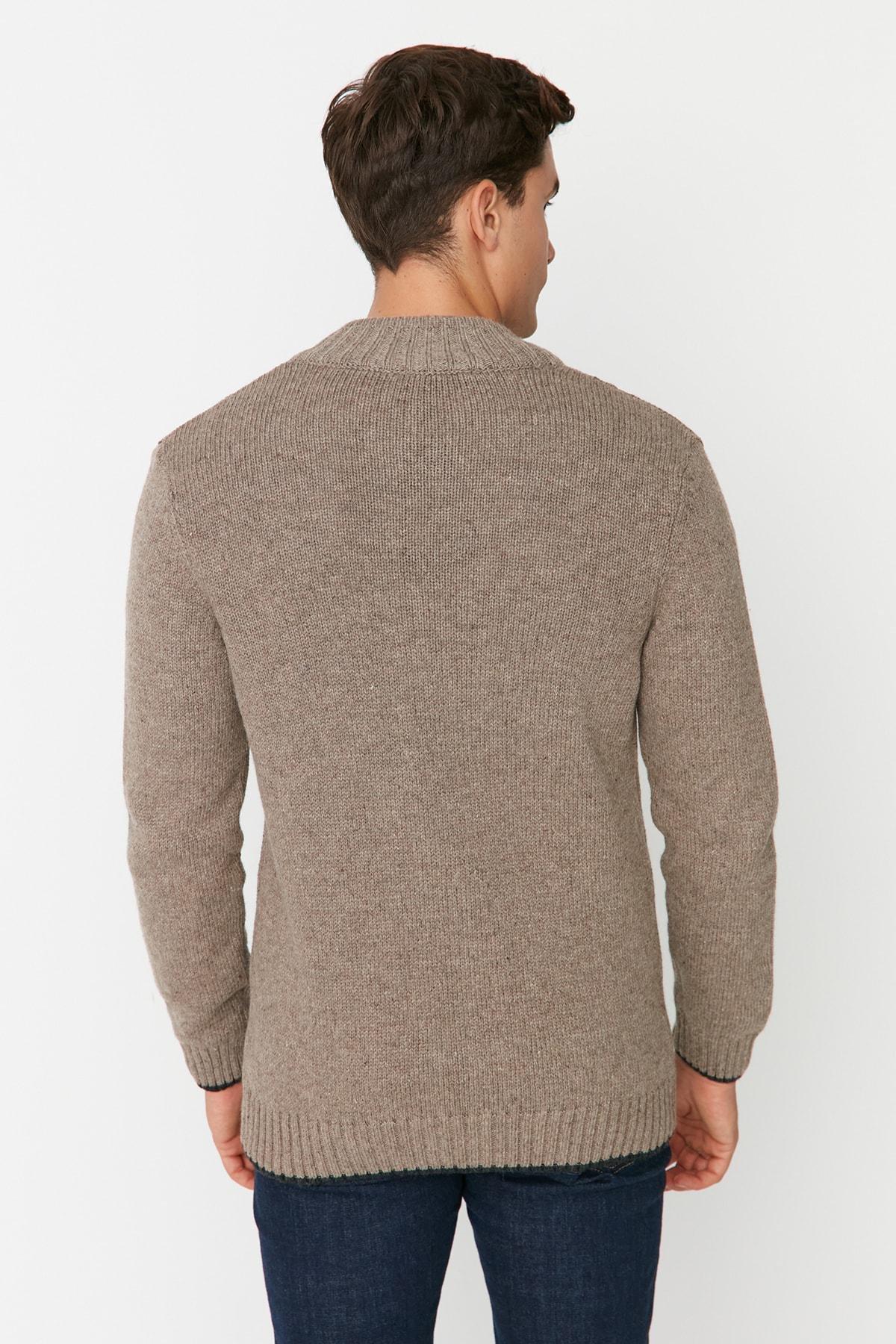 Brown Standing Collar Cardigan, , large image number 5