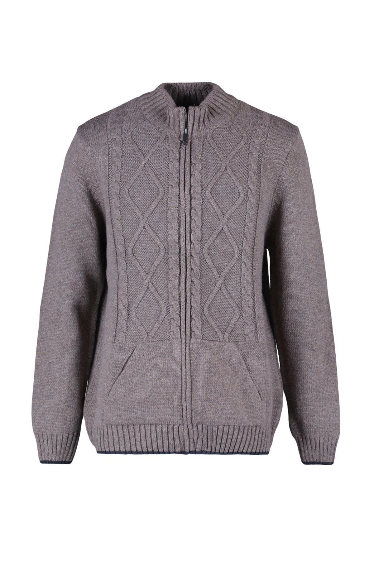 Brown Standing Collar Cardigan, , large image number 6