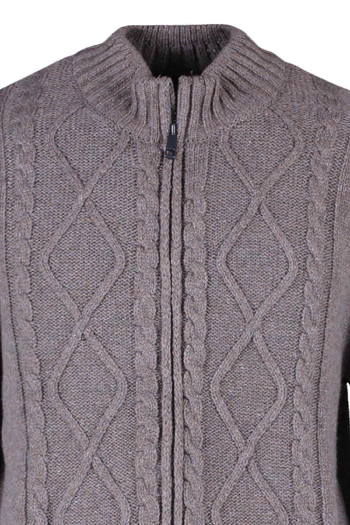 Brown Standing Collar Cardigan, , large image number 7
