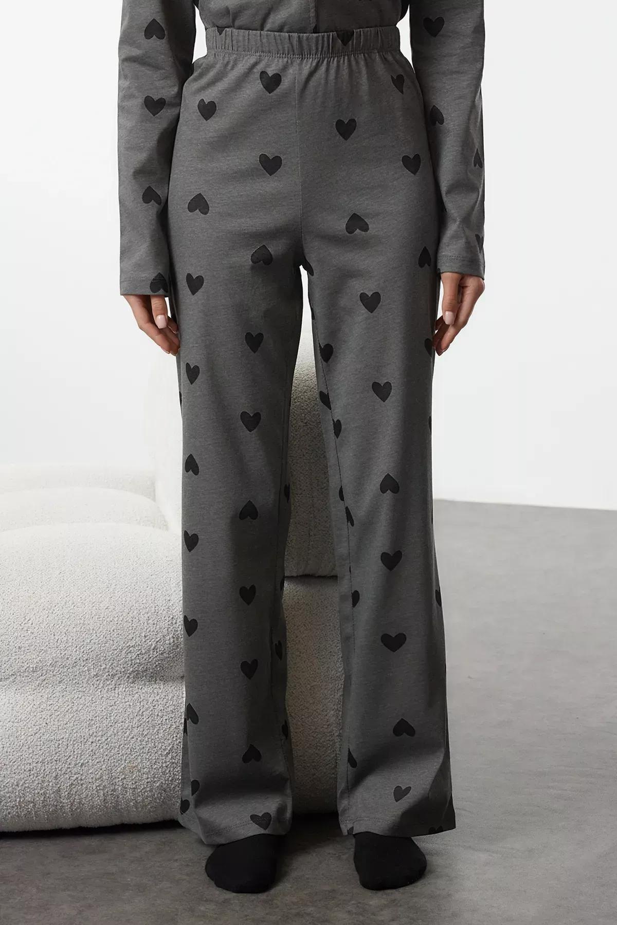 Grey Heart Pattern Pajama Set, Grey, large image number 3