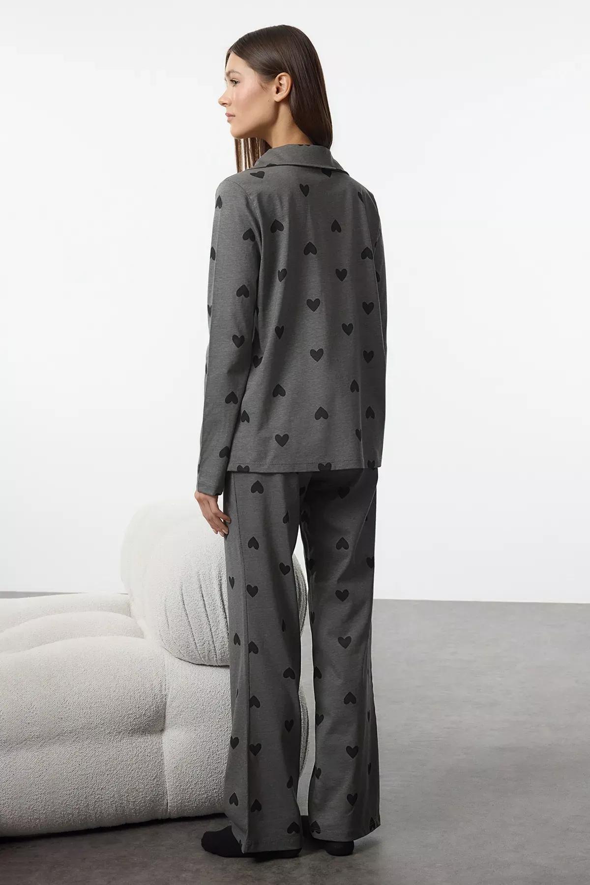 Grey Heart Pattern Pajama Set, Grey, large image number 4