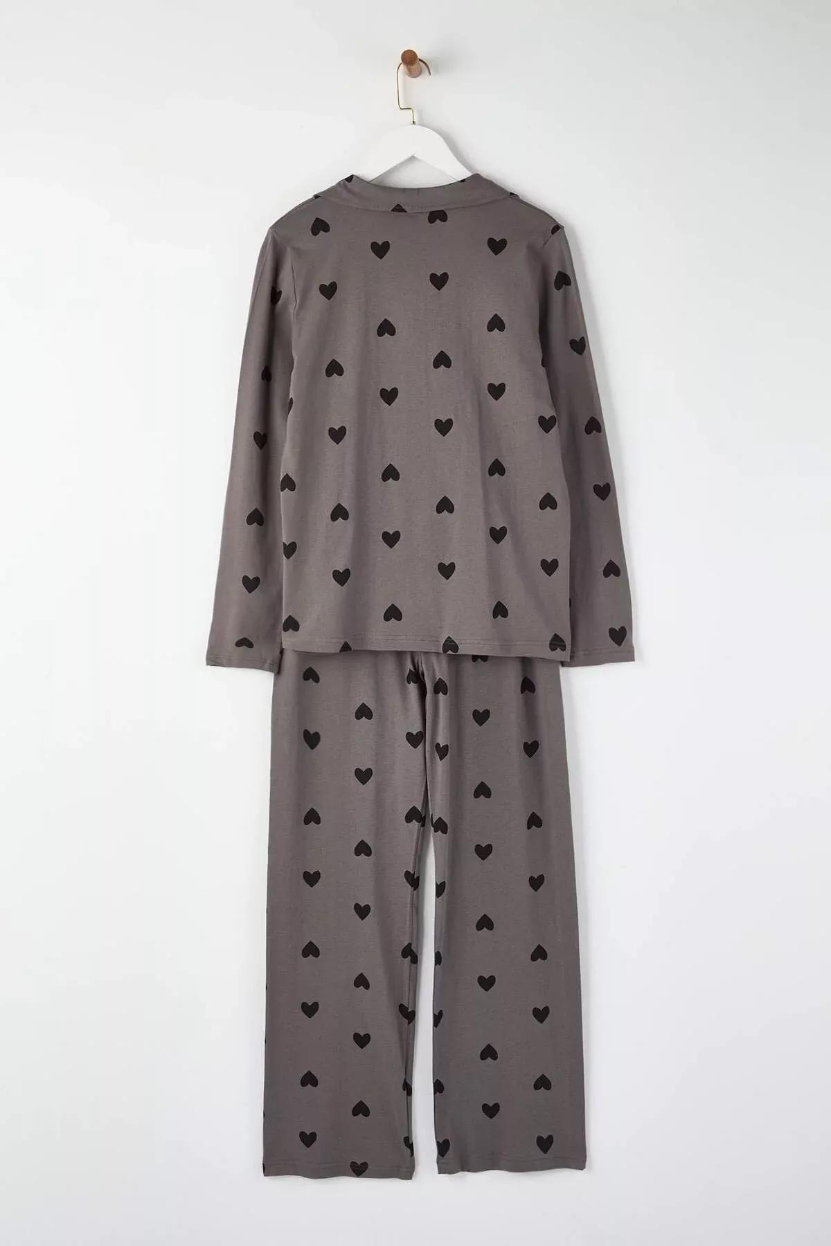 Grey Heart Pattern Pajama Set, Grey, large image number 5