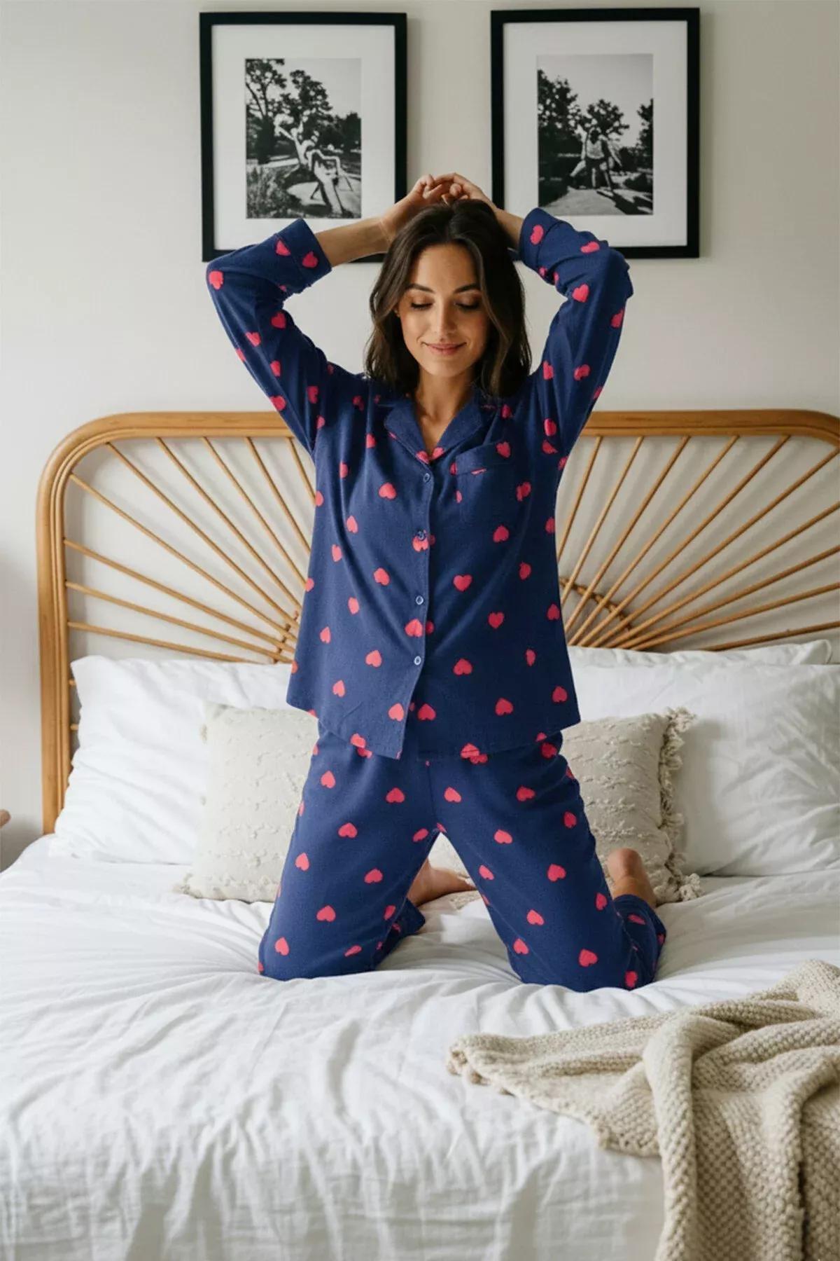 Blue Heart Pajama Set, Dark blue, large image number 1