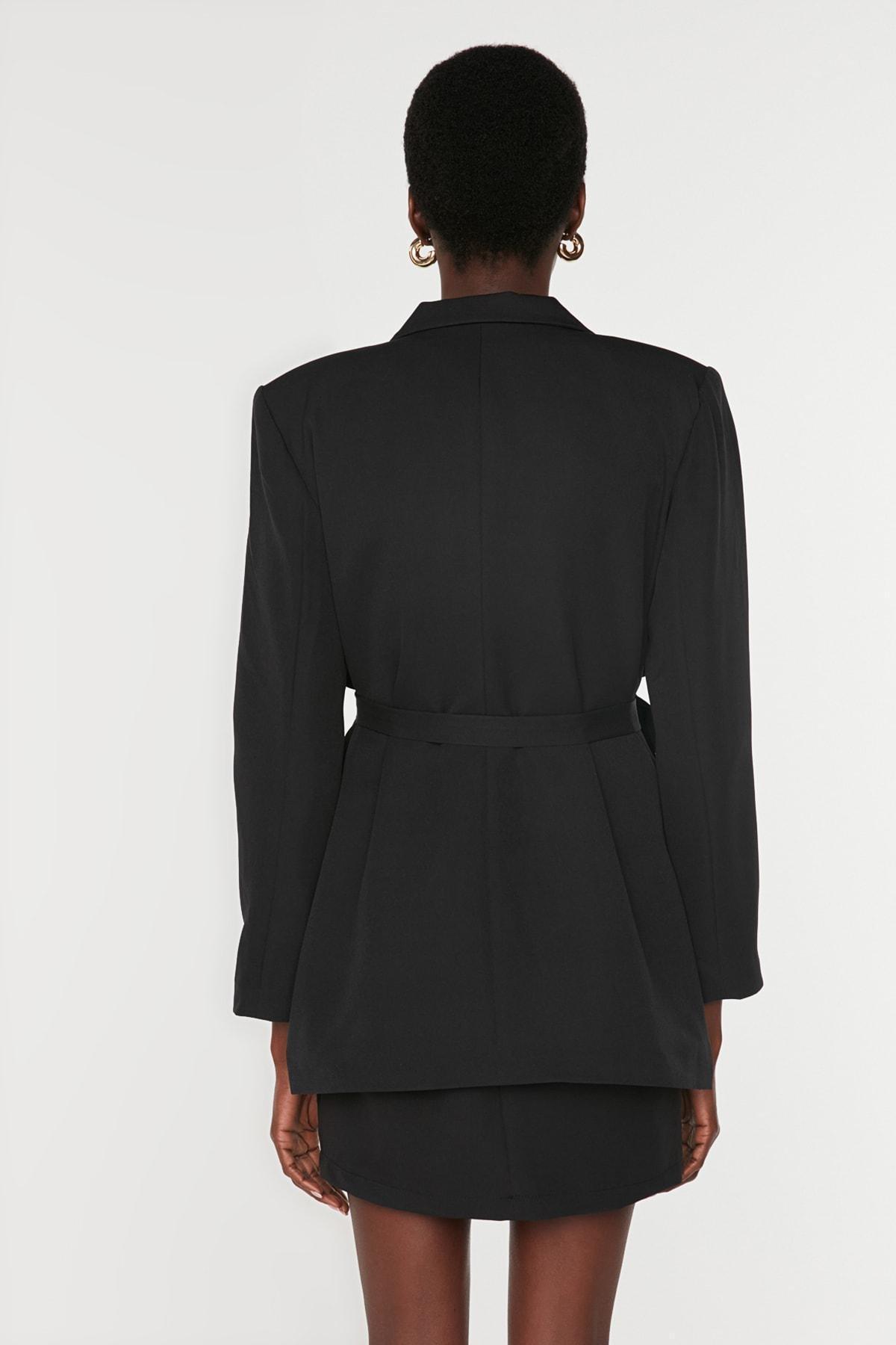 Black Regular Lapel Collar Blazer, Black, large image number 4