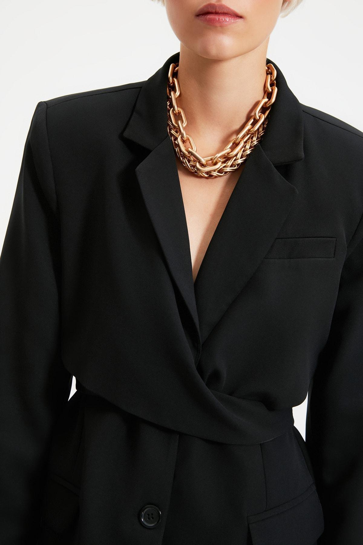 Black Regular Lapel Collar Blazer, , large image number 8