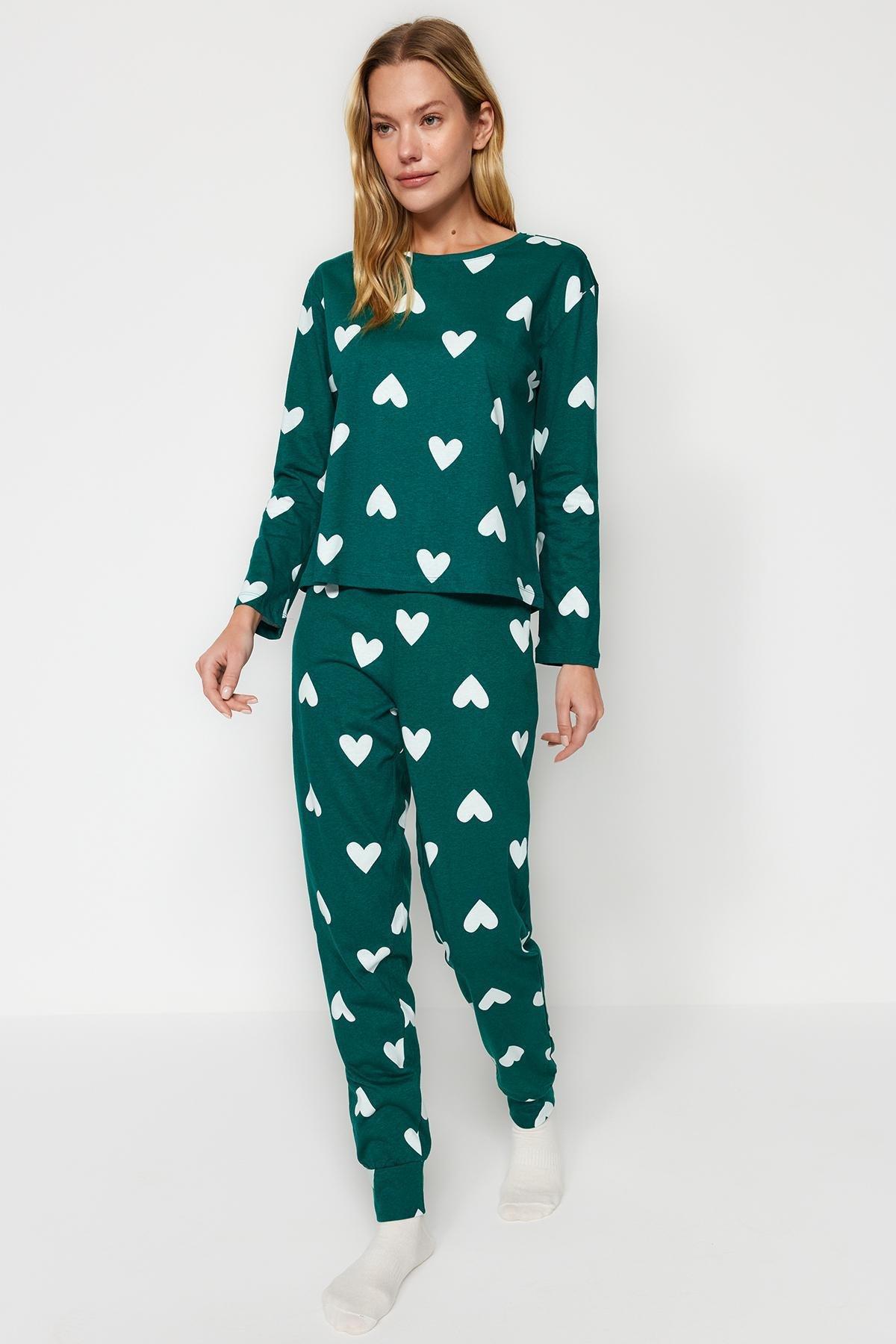 Green Printed Knitted Pyjamas Set, , large image number 0