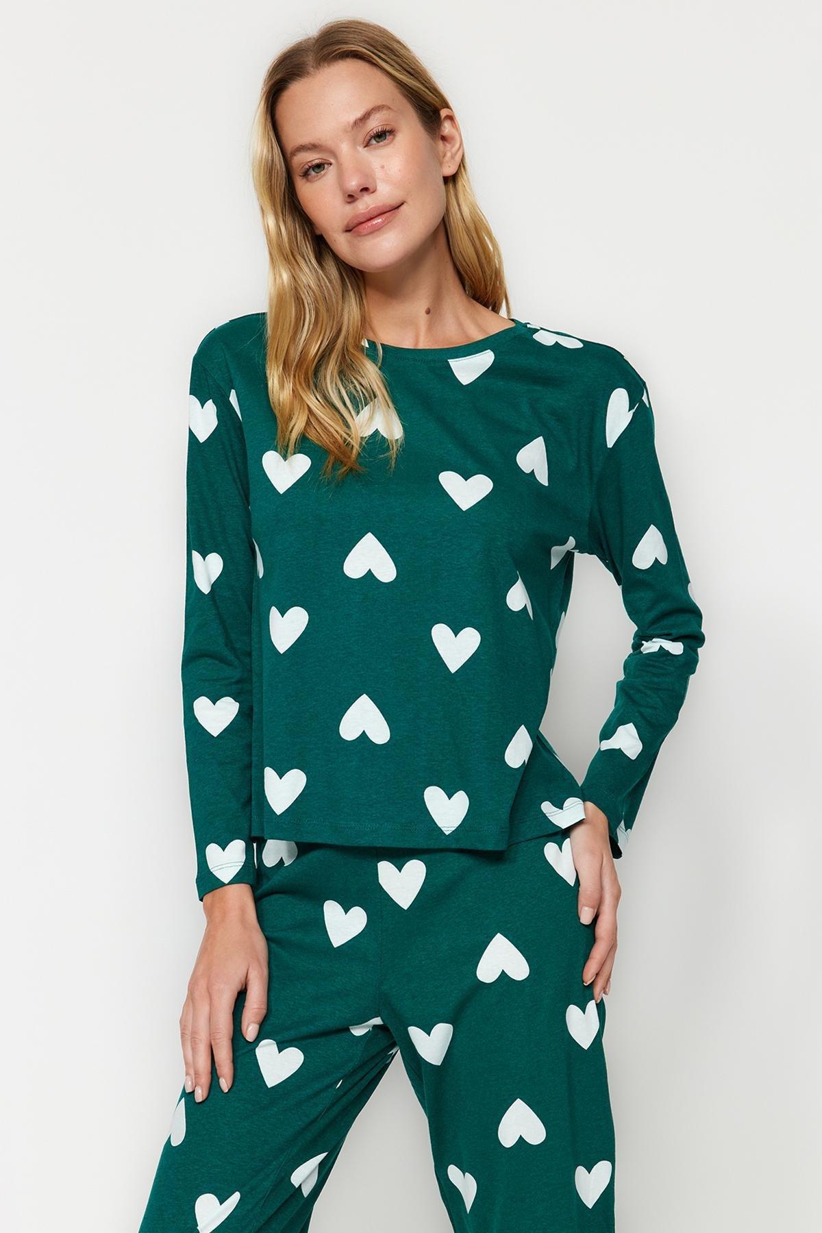 Green Printed Knitted Pyjamas Set, , large image number 1